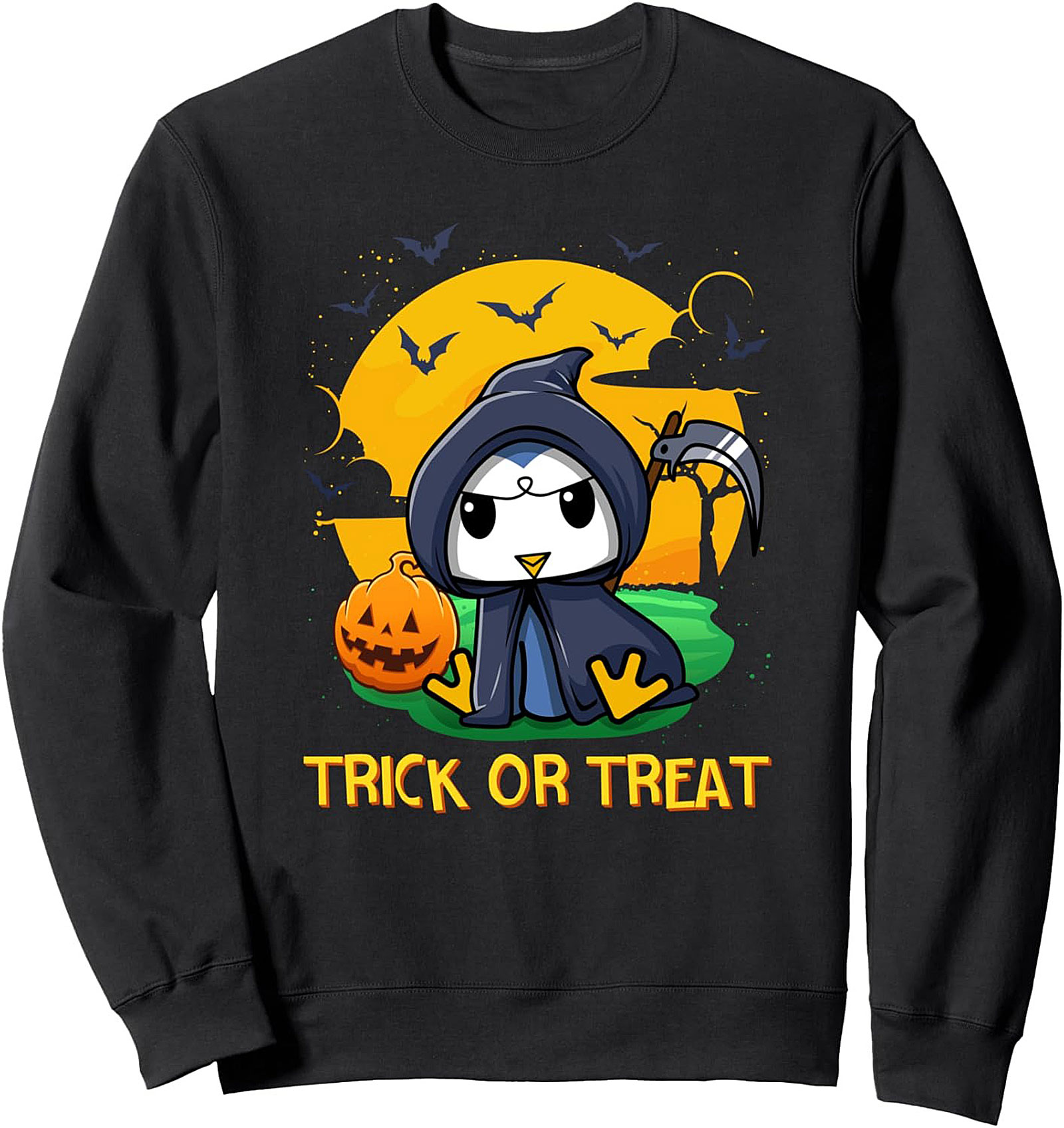 Cute Penguin Grim Reaper Crewneck Sweatshirt | Halloween Pullover