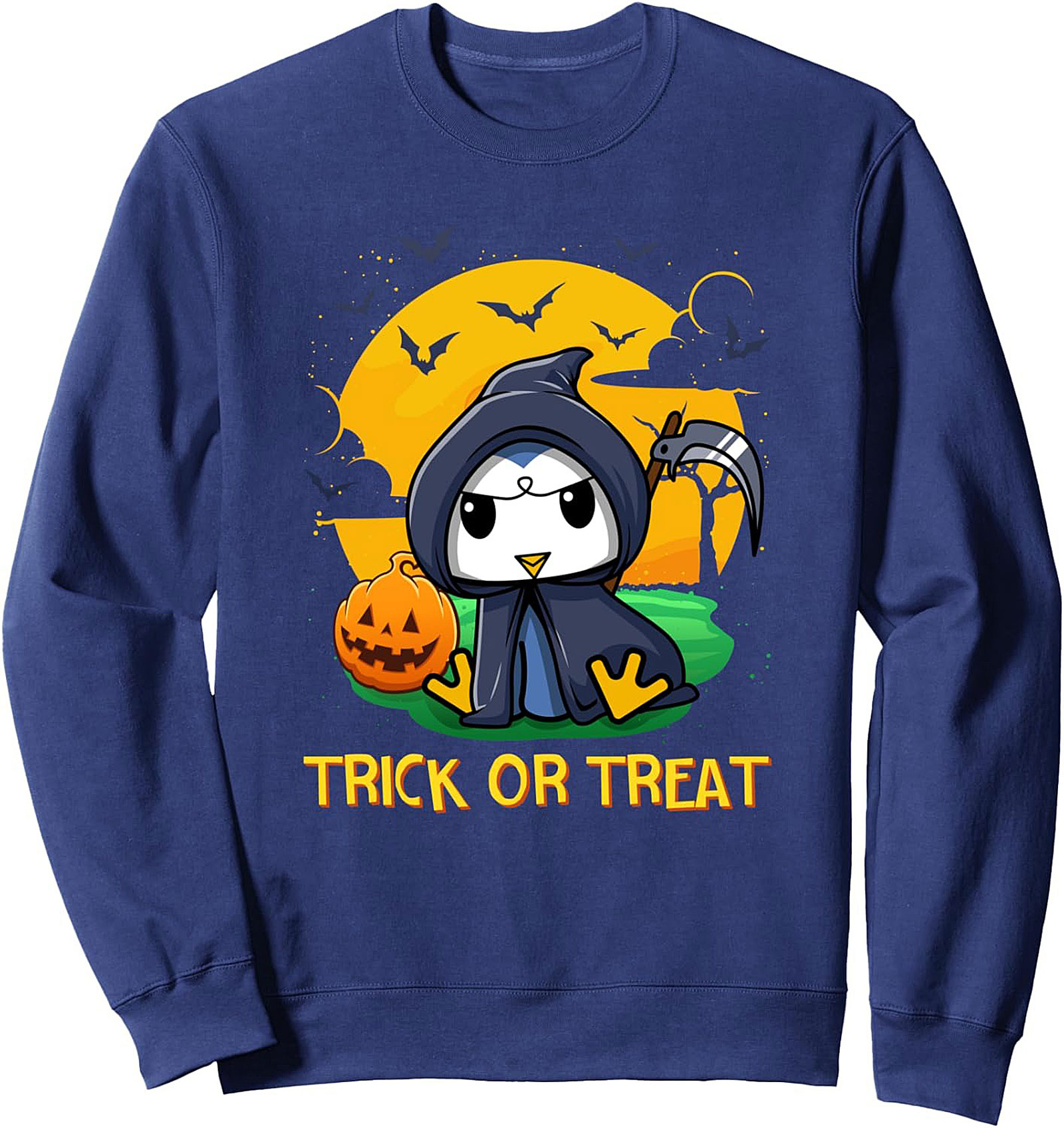 Cute Penguin Grim Reaper Crewneck Sweatshirt | Halloween Pullover