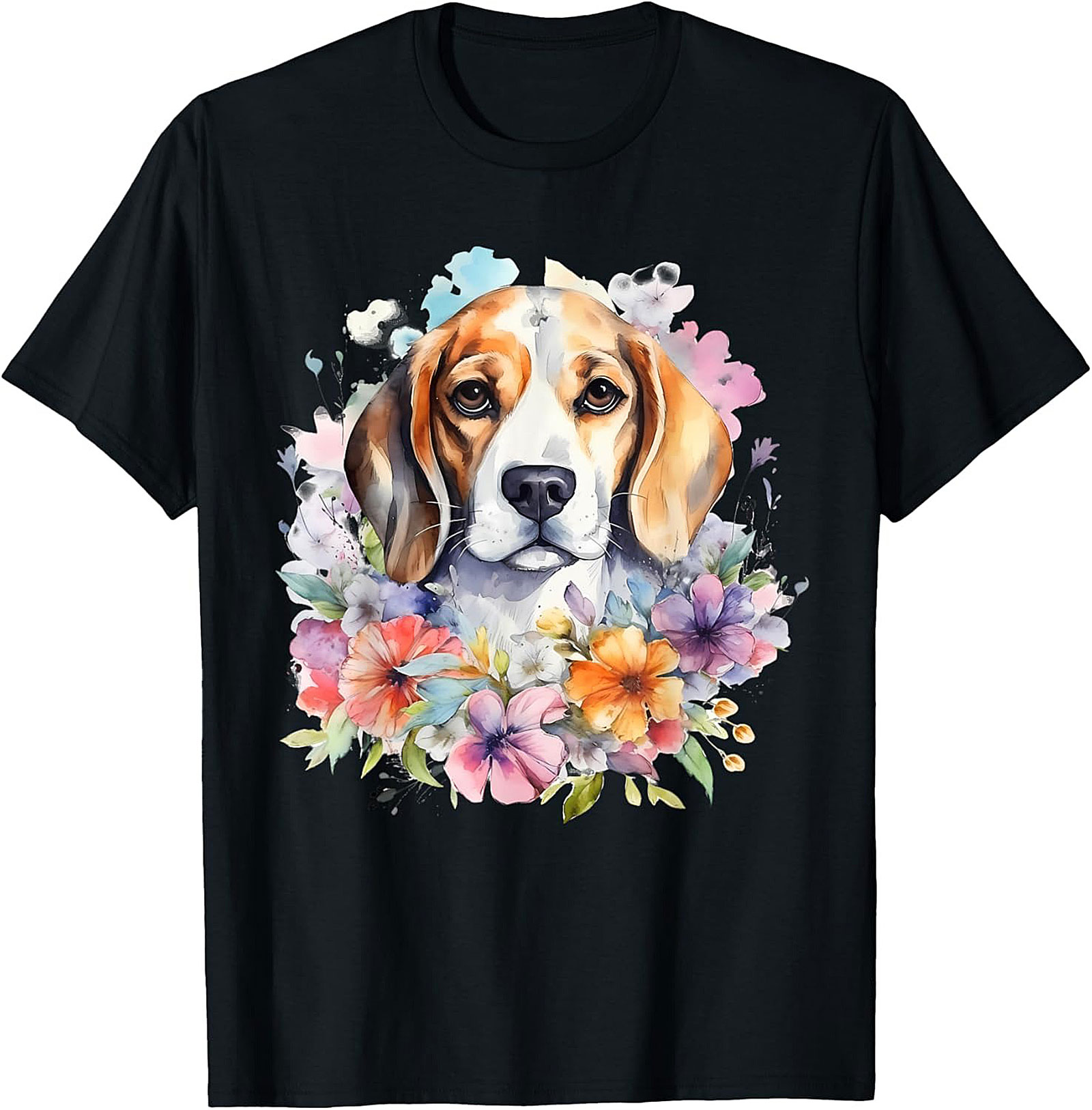 Watercolor Beagle Floral Graphic Tee | Cute Dog Lover Unisex Shirt