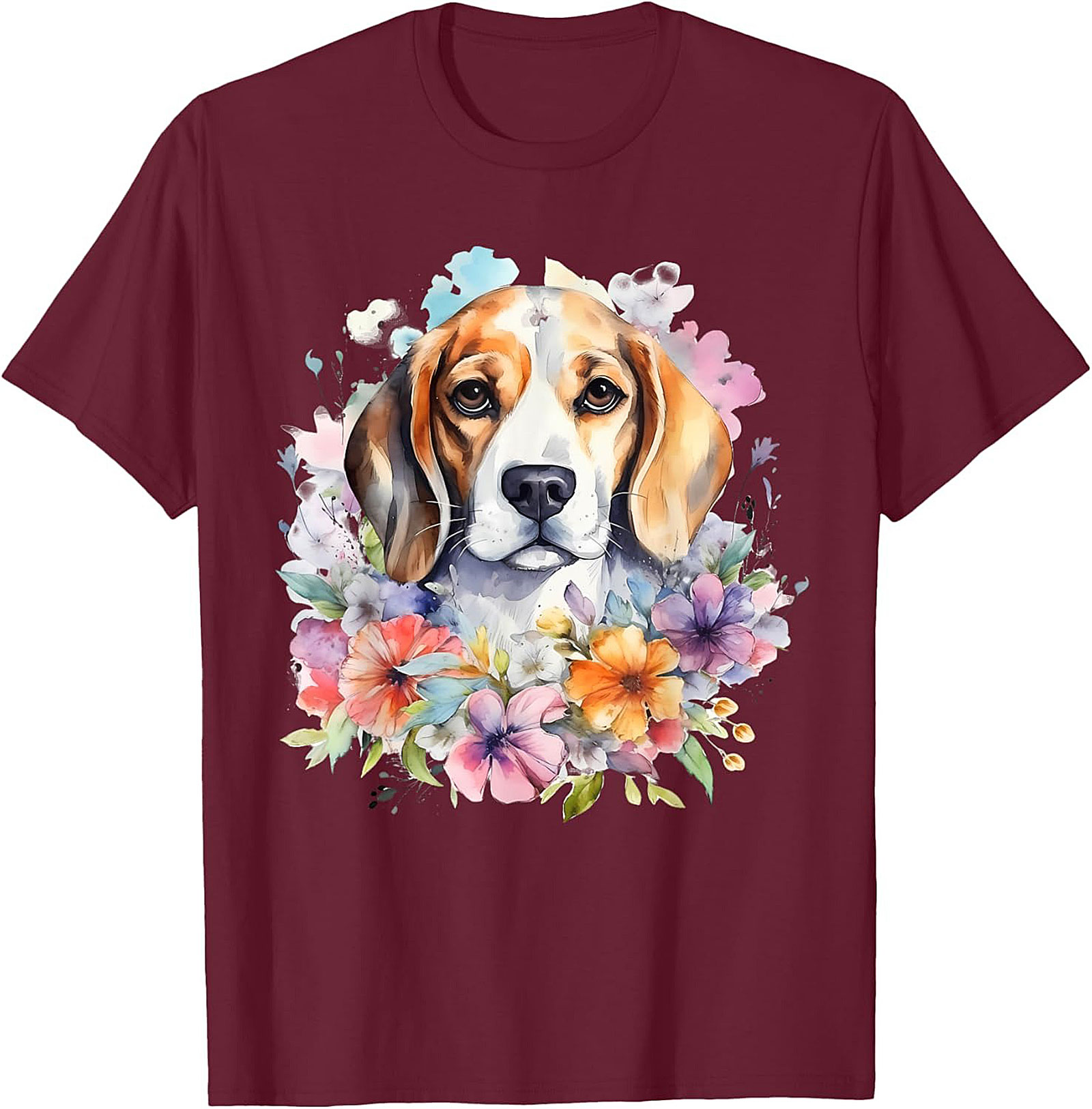Watercolor Beagle Floral Graphic Tee | Cute Dog Lover Unisex Shirt