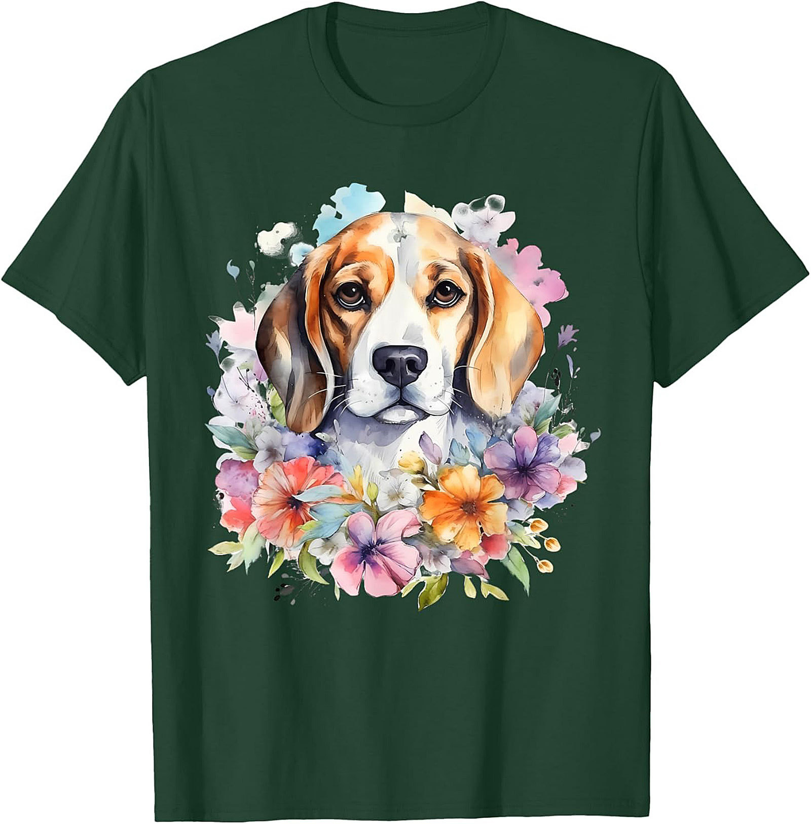 Watercolor Beagle Floral Graphic Tee | Cute Dog Lover Unisex Shirt