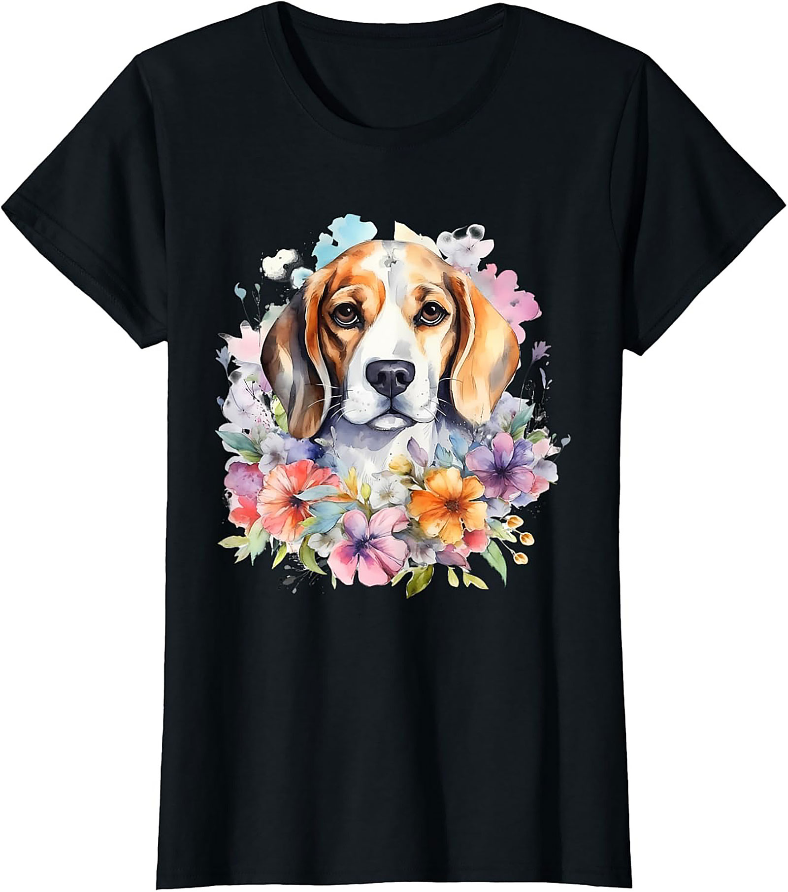 Watercolor Beagle Floral Graphic Tee | Cute Dog Lover Unisex Shirt