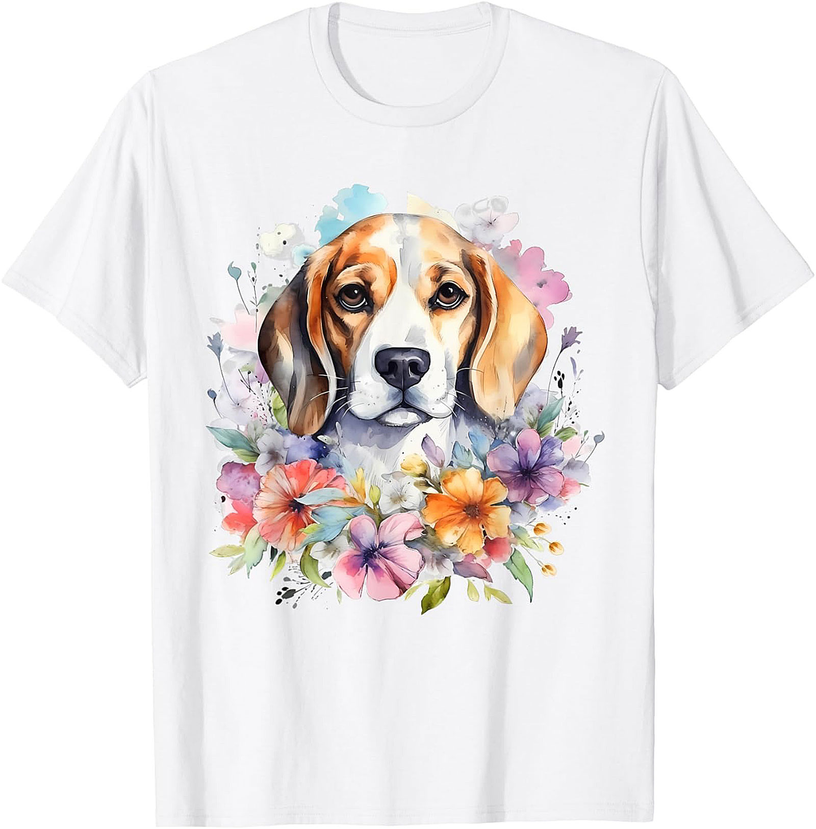 Watercolor Beagle Floral Graphic Tee | Cute Dog Lover Unisex Shirt
