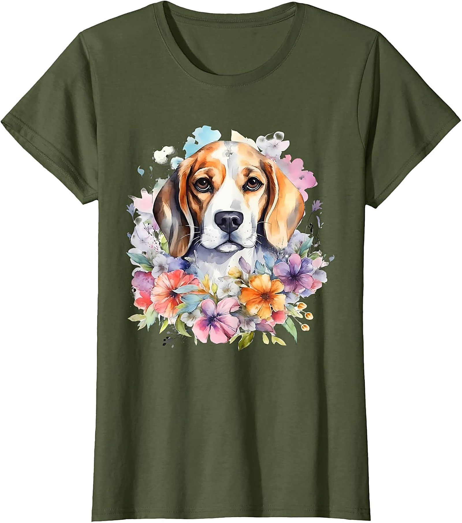 Watercolor Beagle Floral Graphic Tee | Cute Dog Lover Unisex Shirt