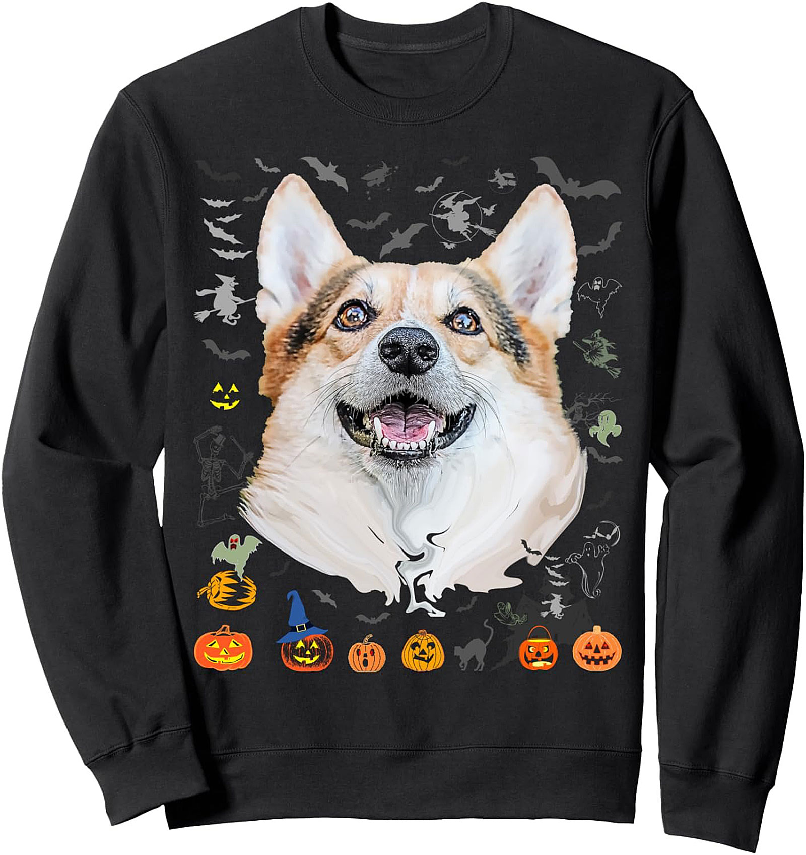 Happy Corgi Halloween Crewneck Sweatshirt | Dog Owner Gift