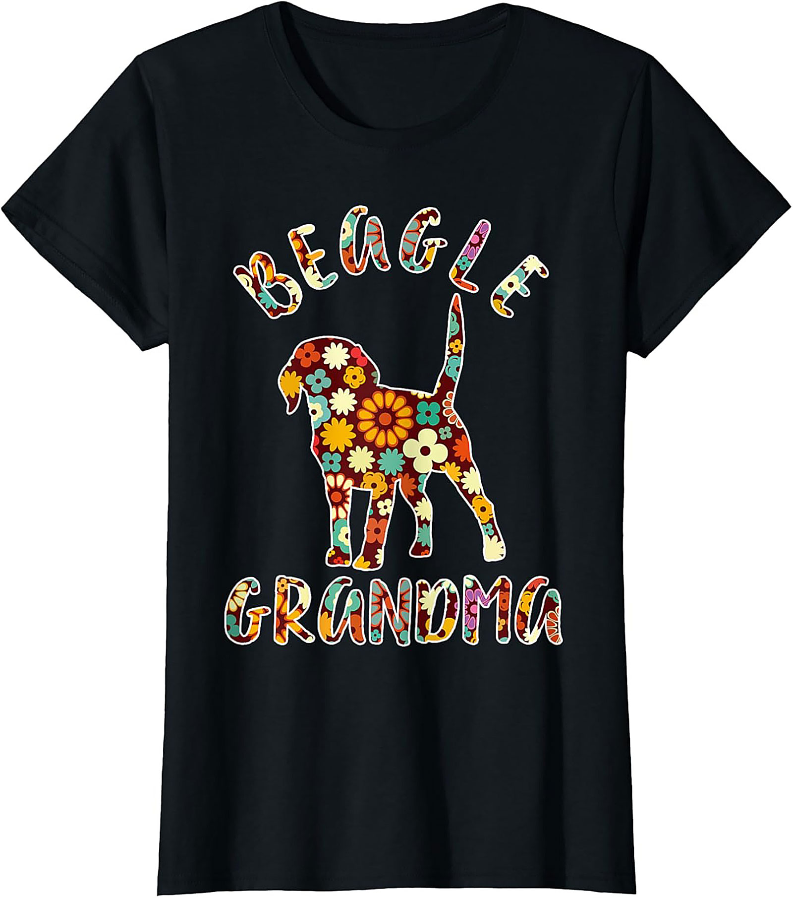 Groovy Floral Beagle Grandma T-shirt – Retro Dog Lover Graphic Tee