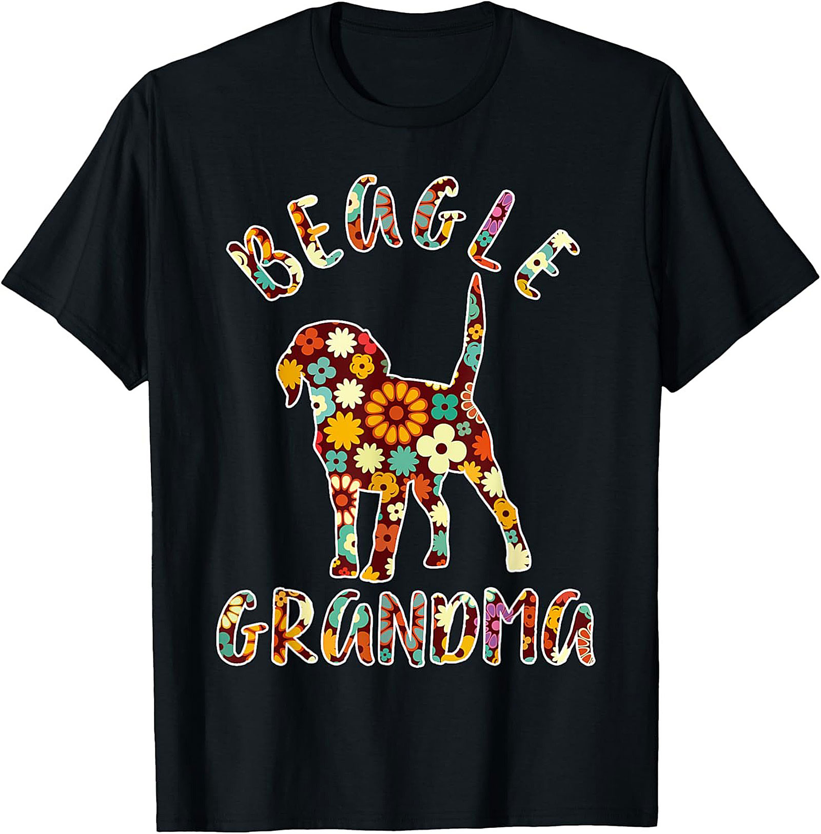 Groovy Floral Beagle Grandma T-shirt – Retro Dog Lover Graphic Tee