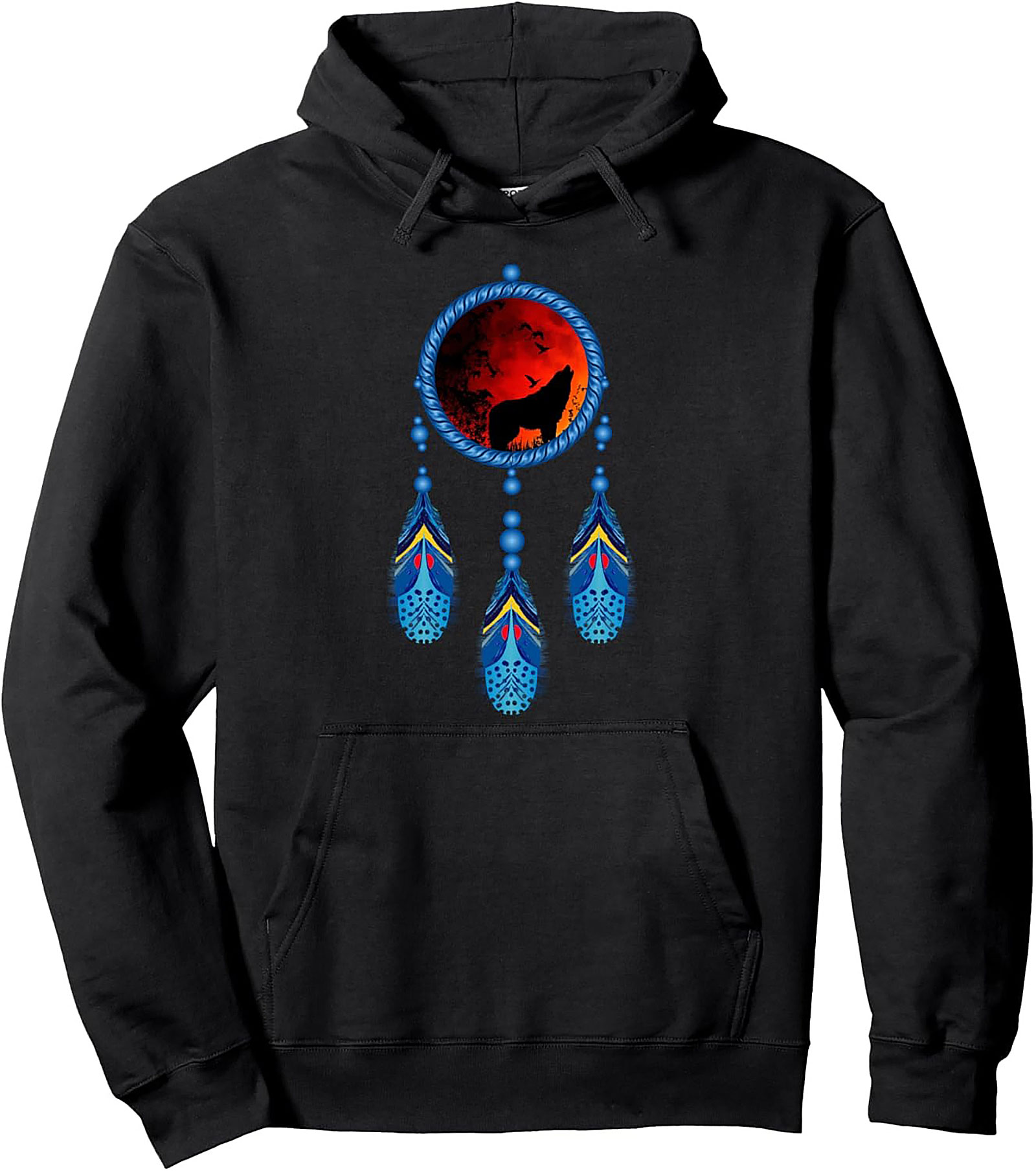 Wolf Dreamcatcher Pullover Hoodie Mystical Wolf Graphic