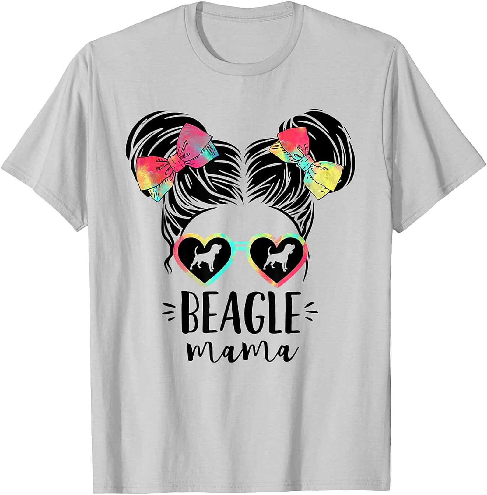 Beagle Mama T-Shirt | Funny Dog Mom Graphic Tee with Tie-Dye Bows
