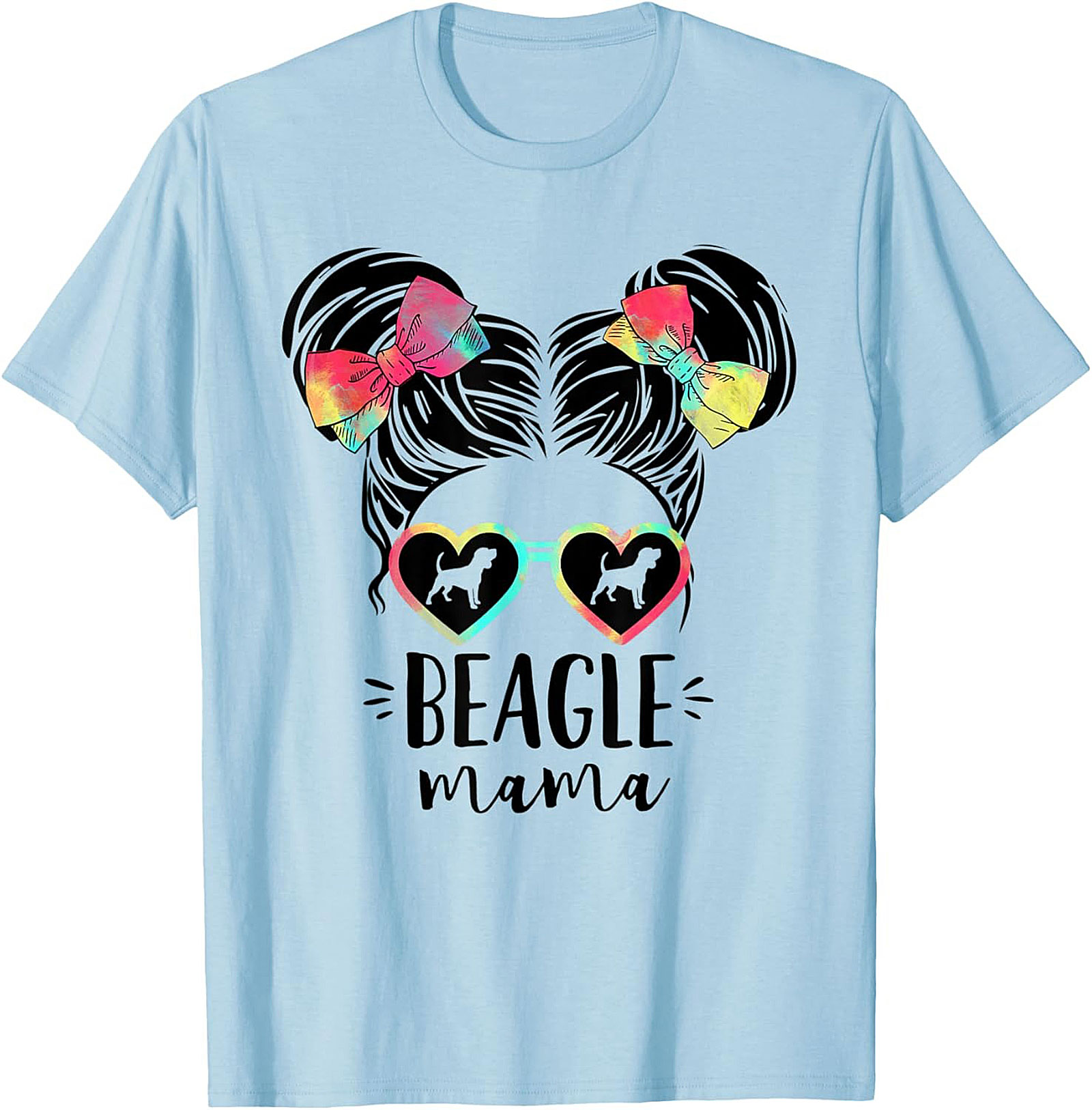 Beagle Mama T-Shirt | Funny Dog Mom Graphic Tee with Tie-Dye Bows