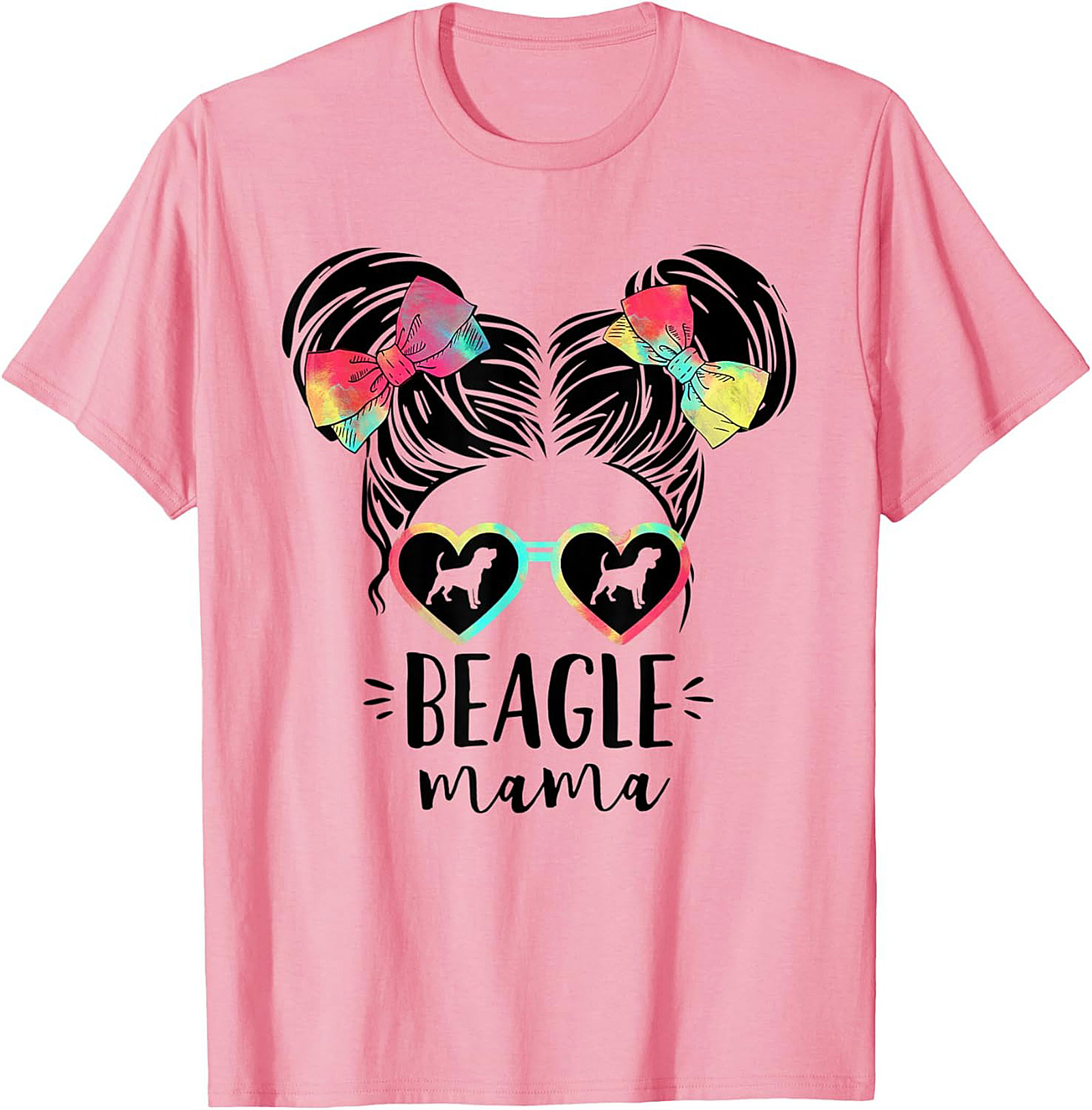 Beagle Mama T-Shirt | Funny Dog Mom Graphic Tee with Tie-Dye Bows