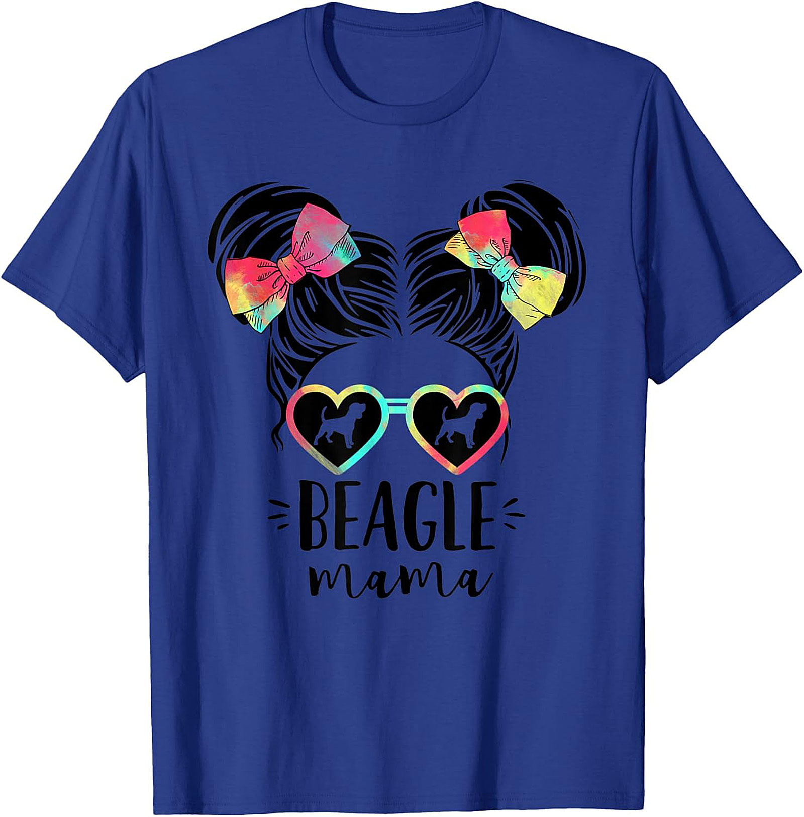 Beagle Mama T-Shirt | Funny Dog Mom Graphic Tee with Tie-Dye Bows