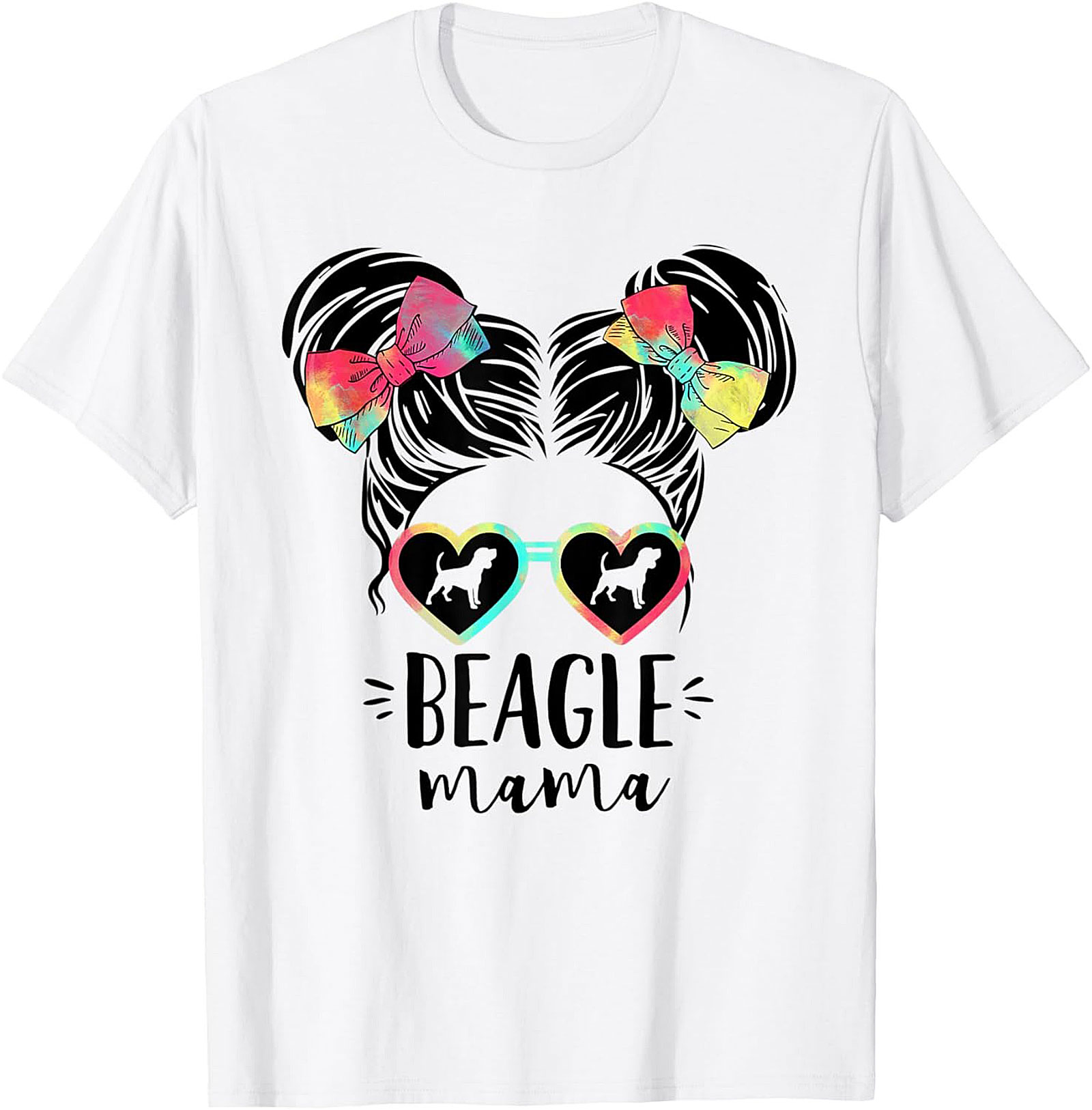 Beagle Mama T-Shirt | Funny Dog Mom Graphic Tee with Tie-Dye Bows