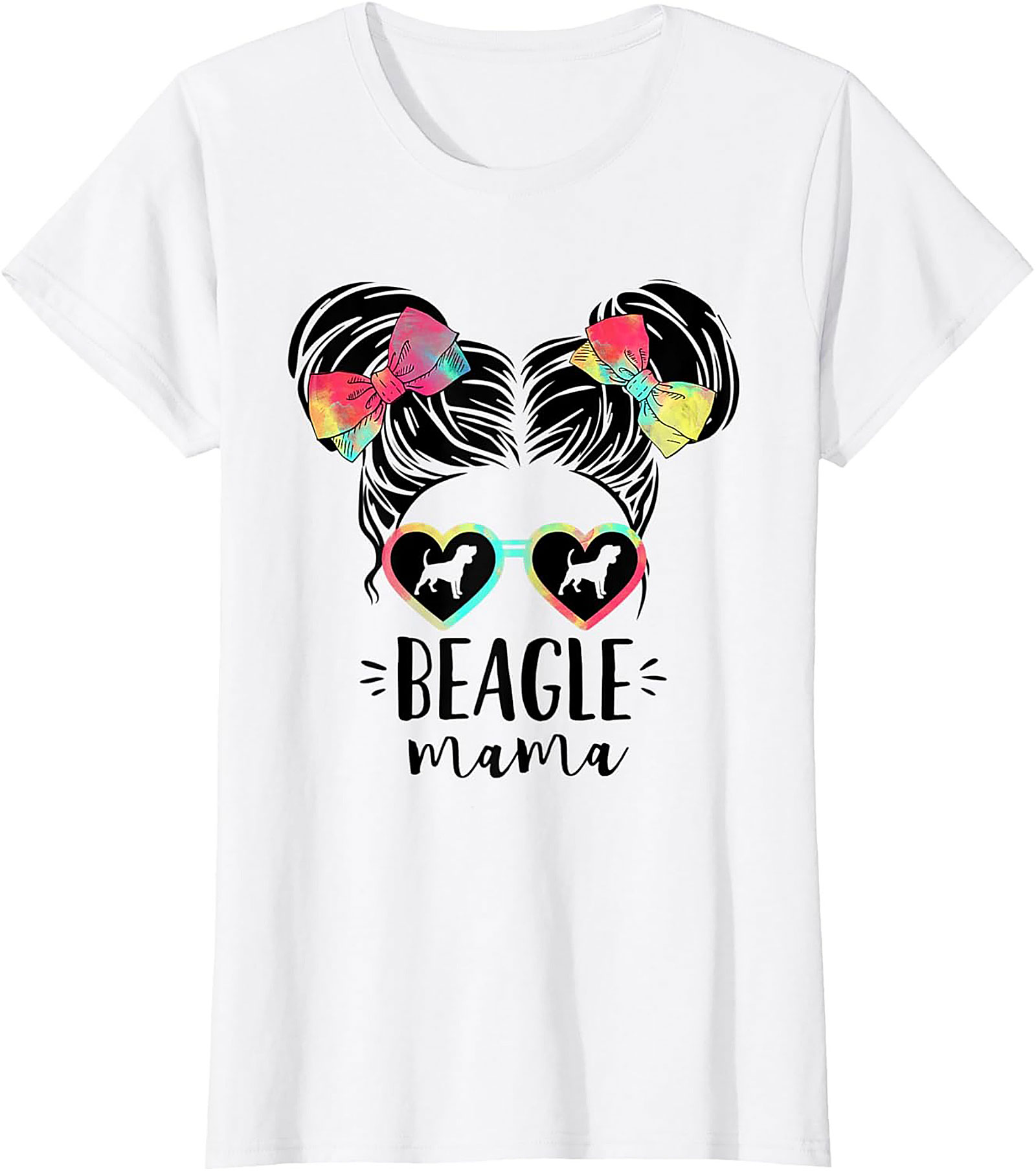 Beagle Mama T-Shirt | Funny Dog Mom Graphic Tee with Tie-Dye Bows