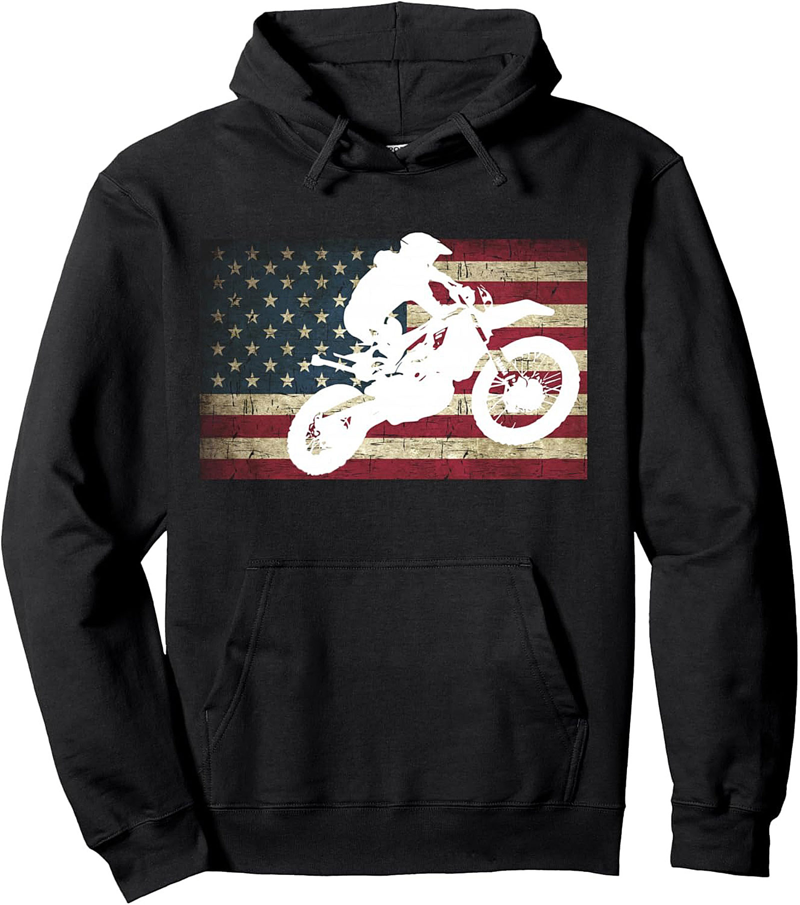 Motocross Pullover Hoodie - Vintage Flag Dirt Bike Graphic