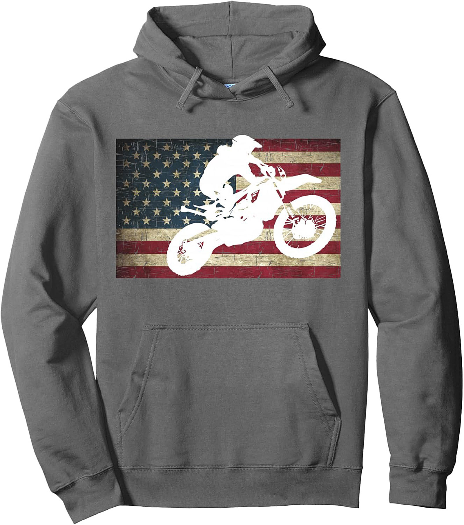 Motocross Pullover Hoodie - Vintage Flag Dirt Bike Graphic