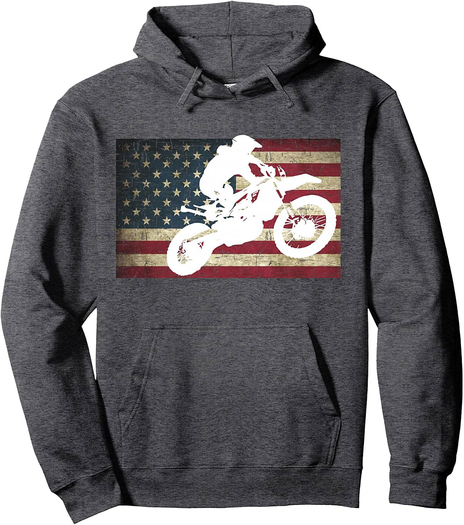 Motocross Pullover Hoodie - Vintage Flag Dirt Bike Graphic