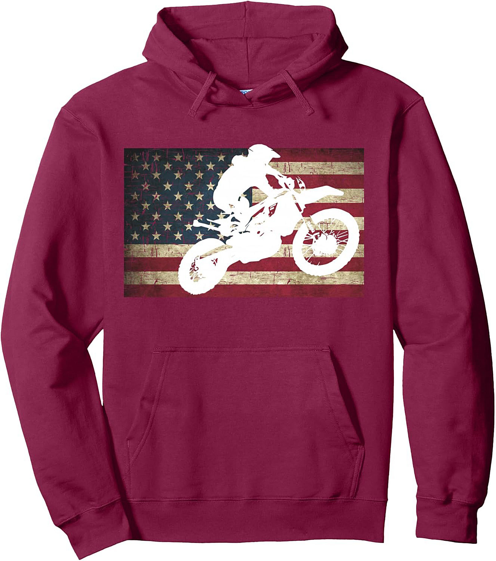 Motocross Pullover Hoodie - Vintage Flag Dirt Bike Graphic