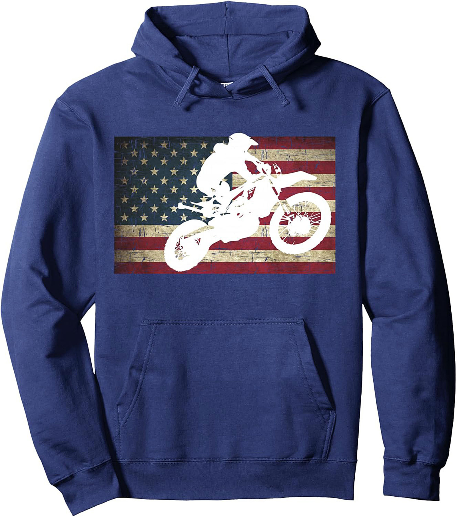 Motocross Pullover Hoodie - Vintage Flag Dirt Bike Graphic