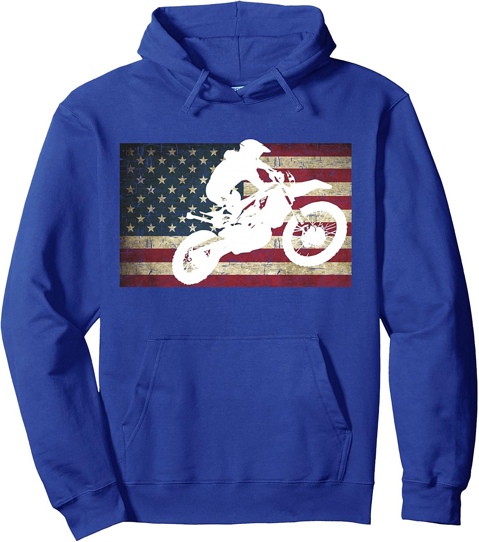 Motocross Pullover Hoodie - Vintage Flag Dirt Bike Graphic
