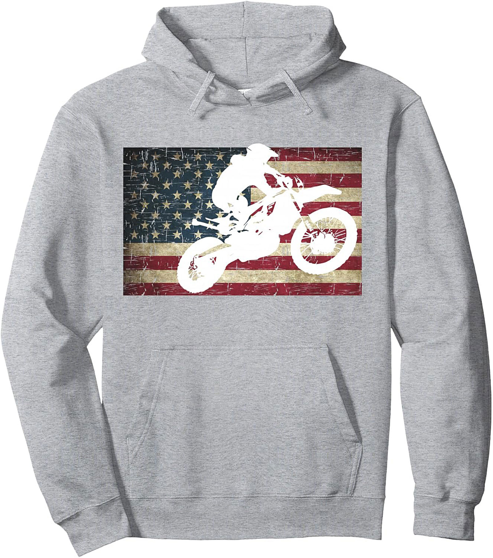 Motocross Pullover Hoodie - Vintage Flag Dirt Bike Graphic