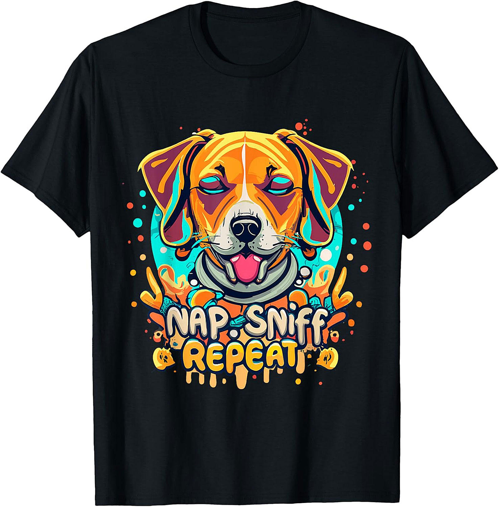Nap Sniff Repeat Funny Dog T-shirt | Vibrant Beagle Graphic Tee