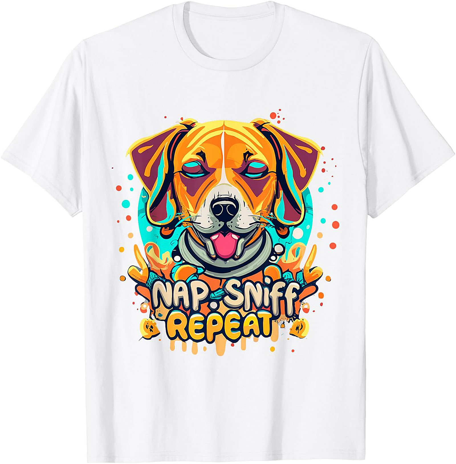 Nap Sniff Repeat Funny Dog T-shirt | Vibrant Beagle Graphic Tee