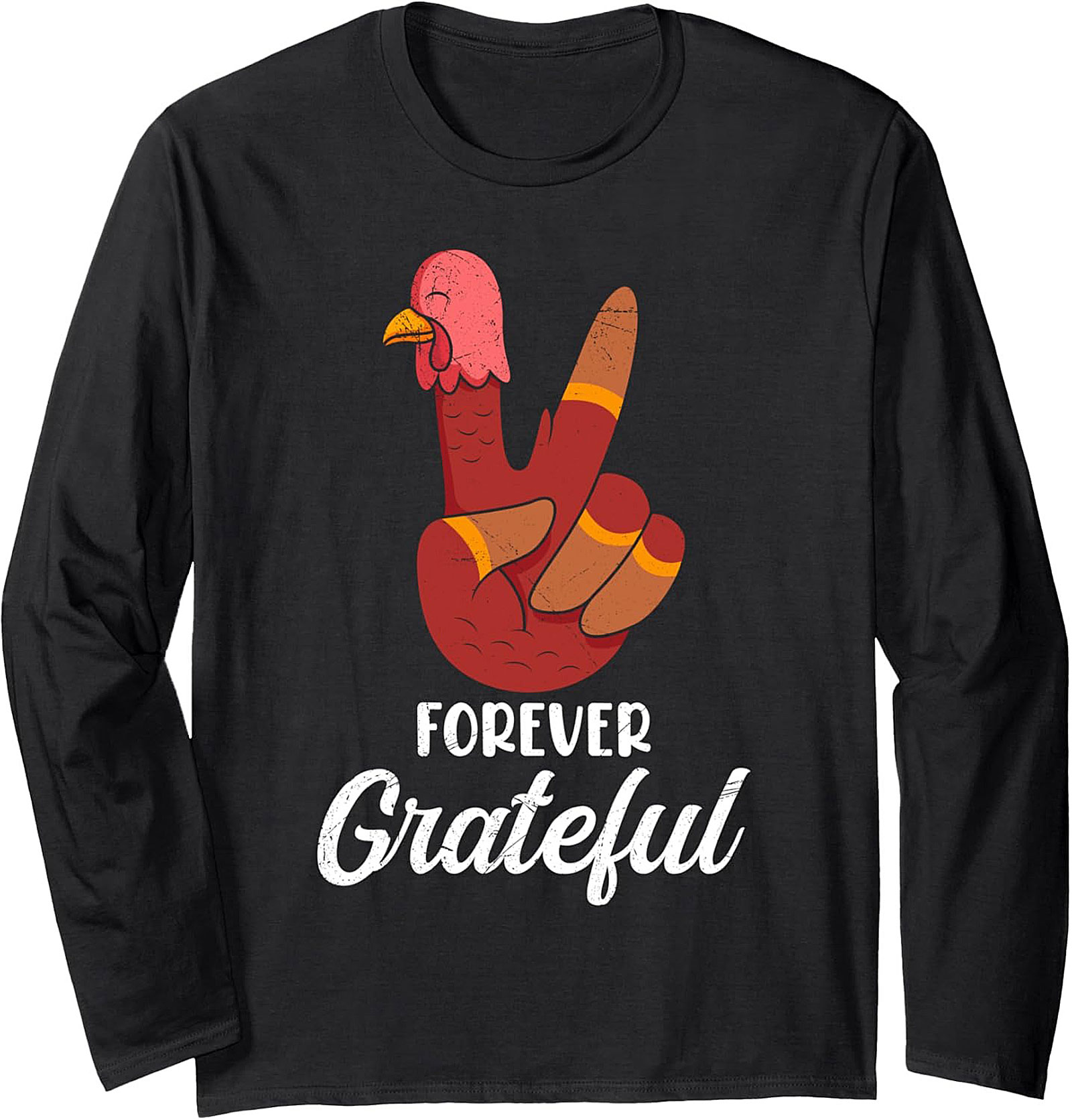 Forever Grateful Turkey Peace Sign Thanksgiving Crewneck