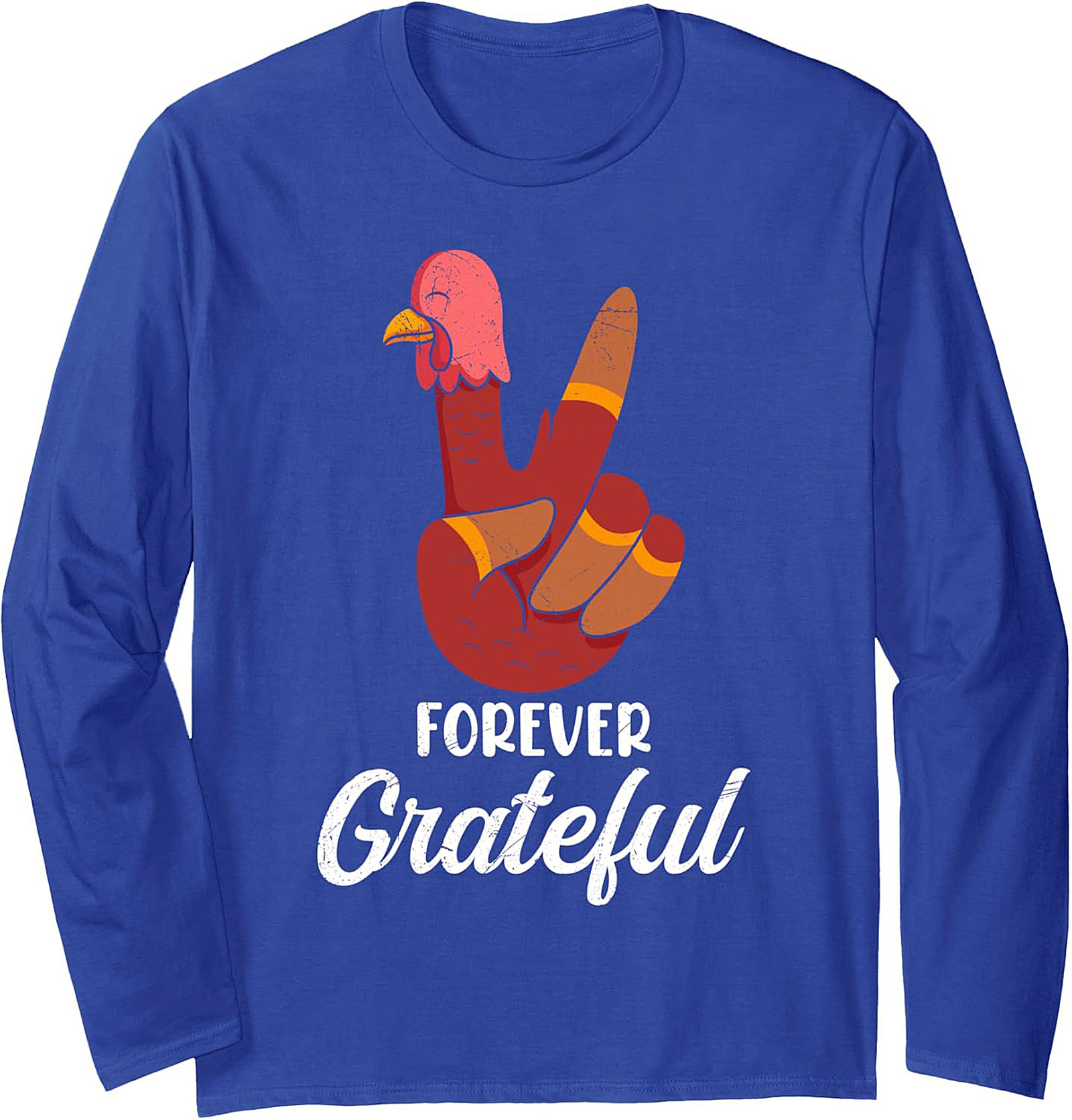 Forever Grateful Turkey Peace Sign Thanksgiving Crewneck