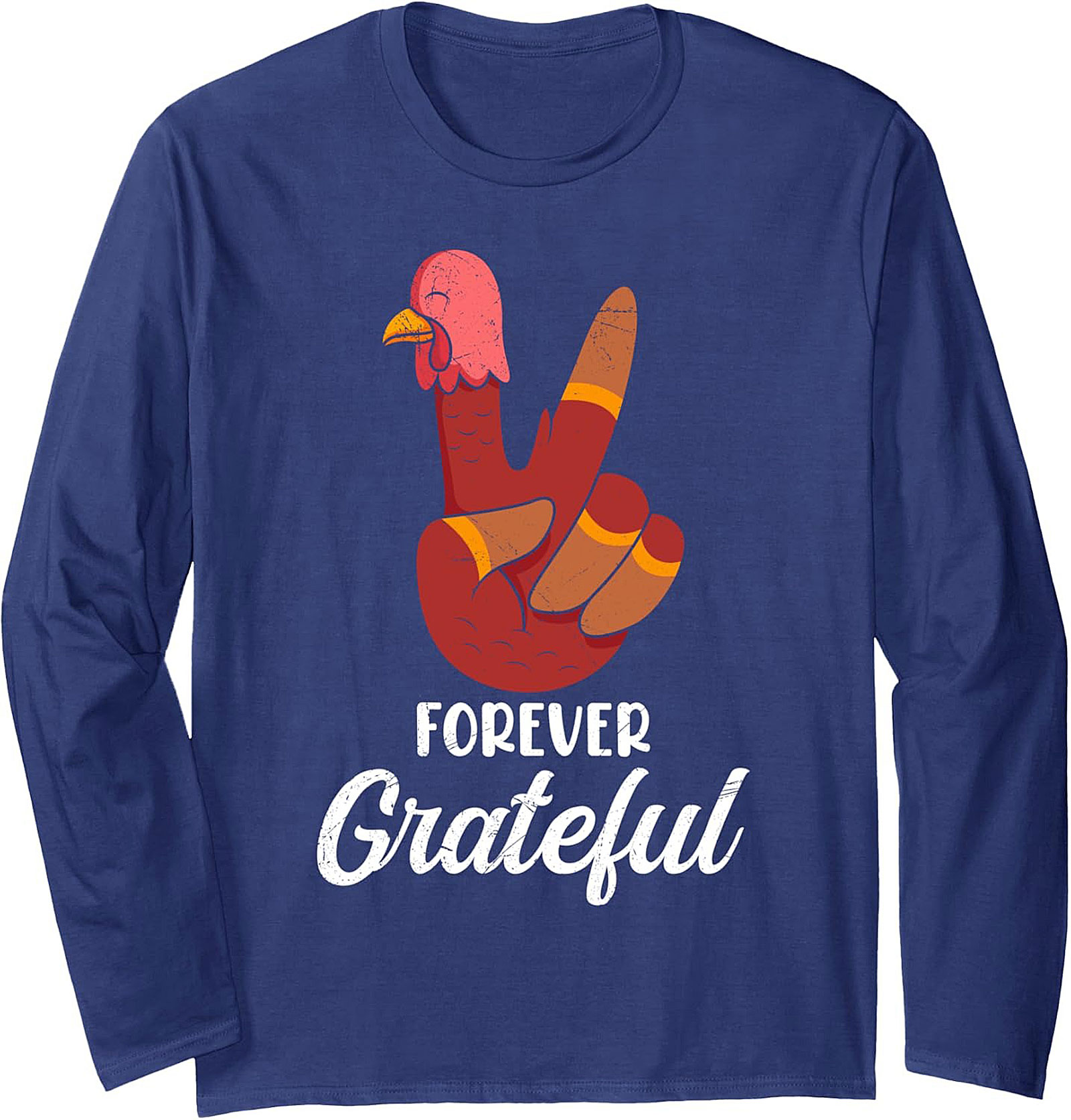 Forever Grateful Turkey Peace Sign Thanksgiving Crewneck