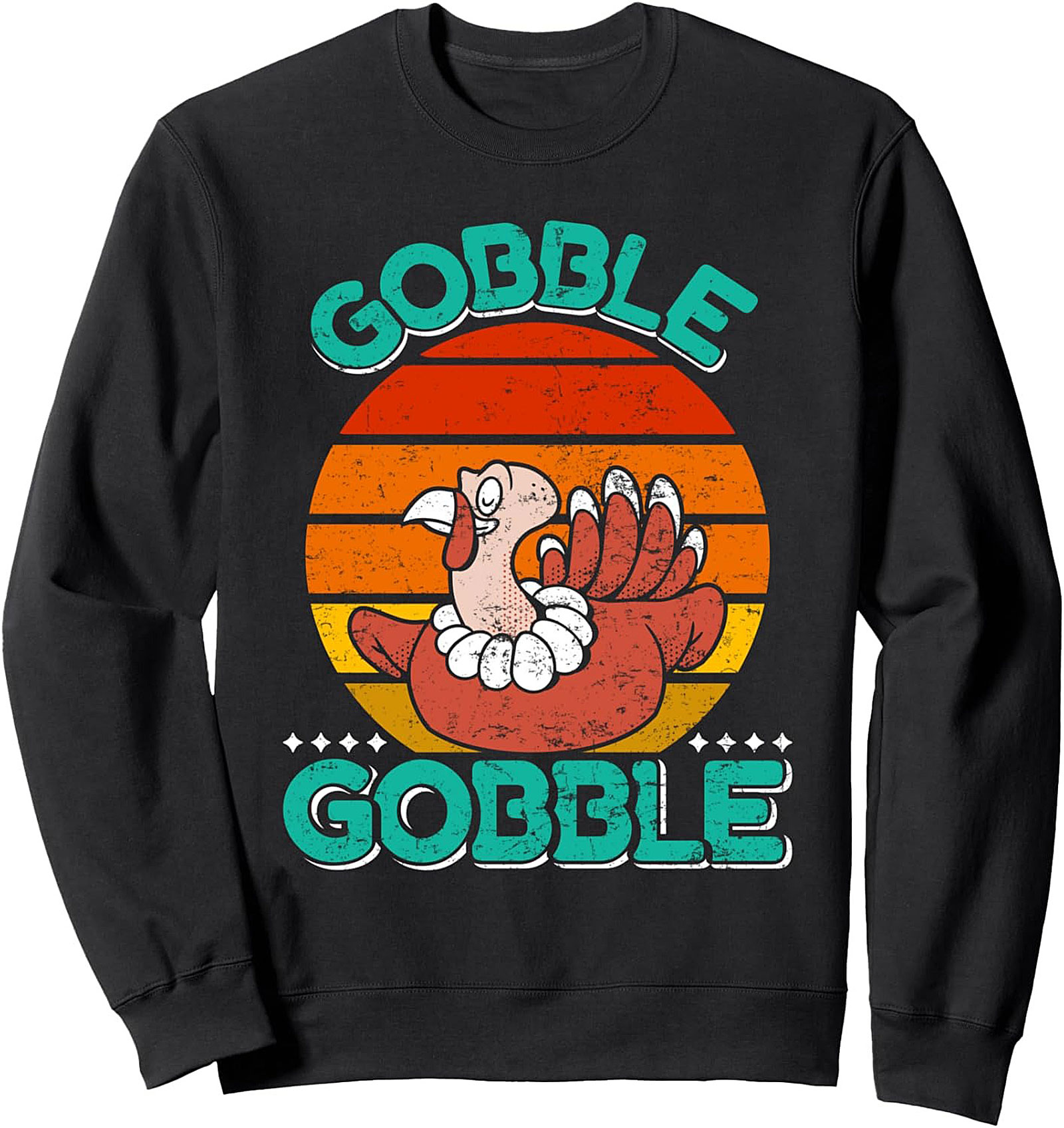 Retro Gobble Gobble Thanksgiving Turkey Crewneck Sweatshirt