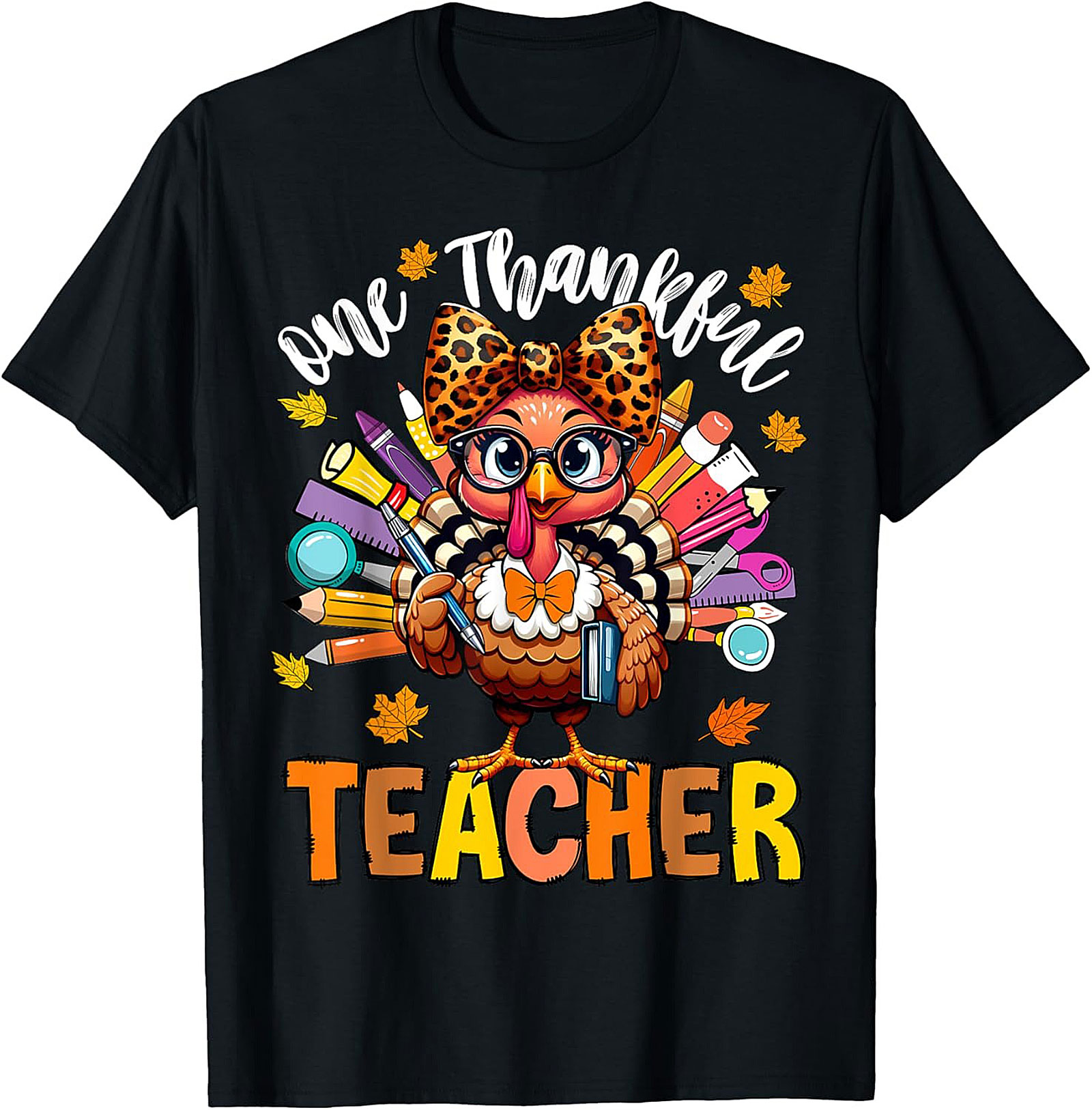 Thankful Teacher T-shirt Cute Turkey Funny Graphic Tee