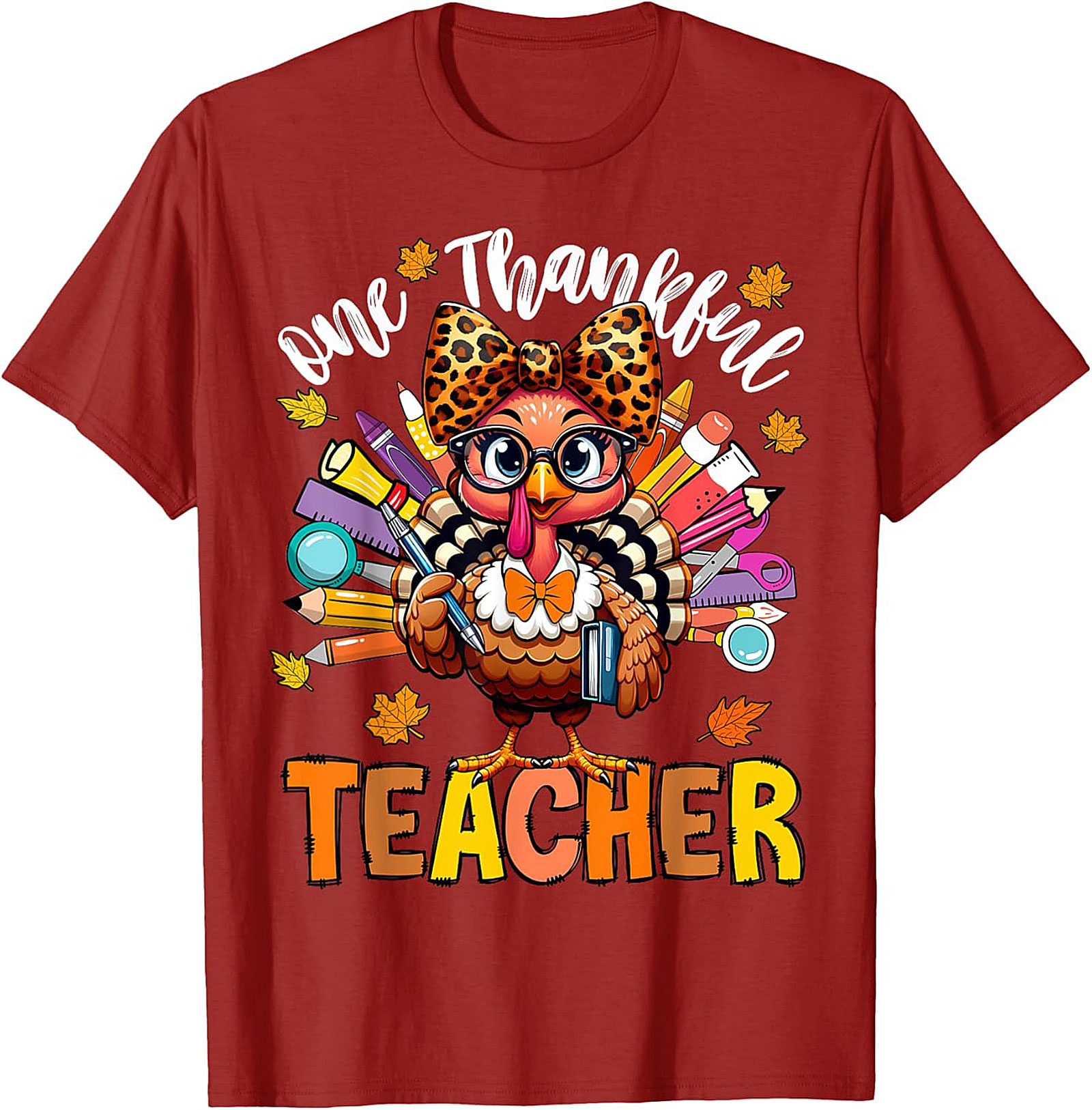 Thankful Teacher T-shirt Cute Turkey Funny Graphic Tee