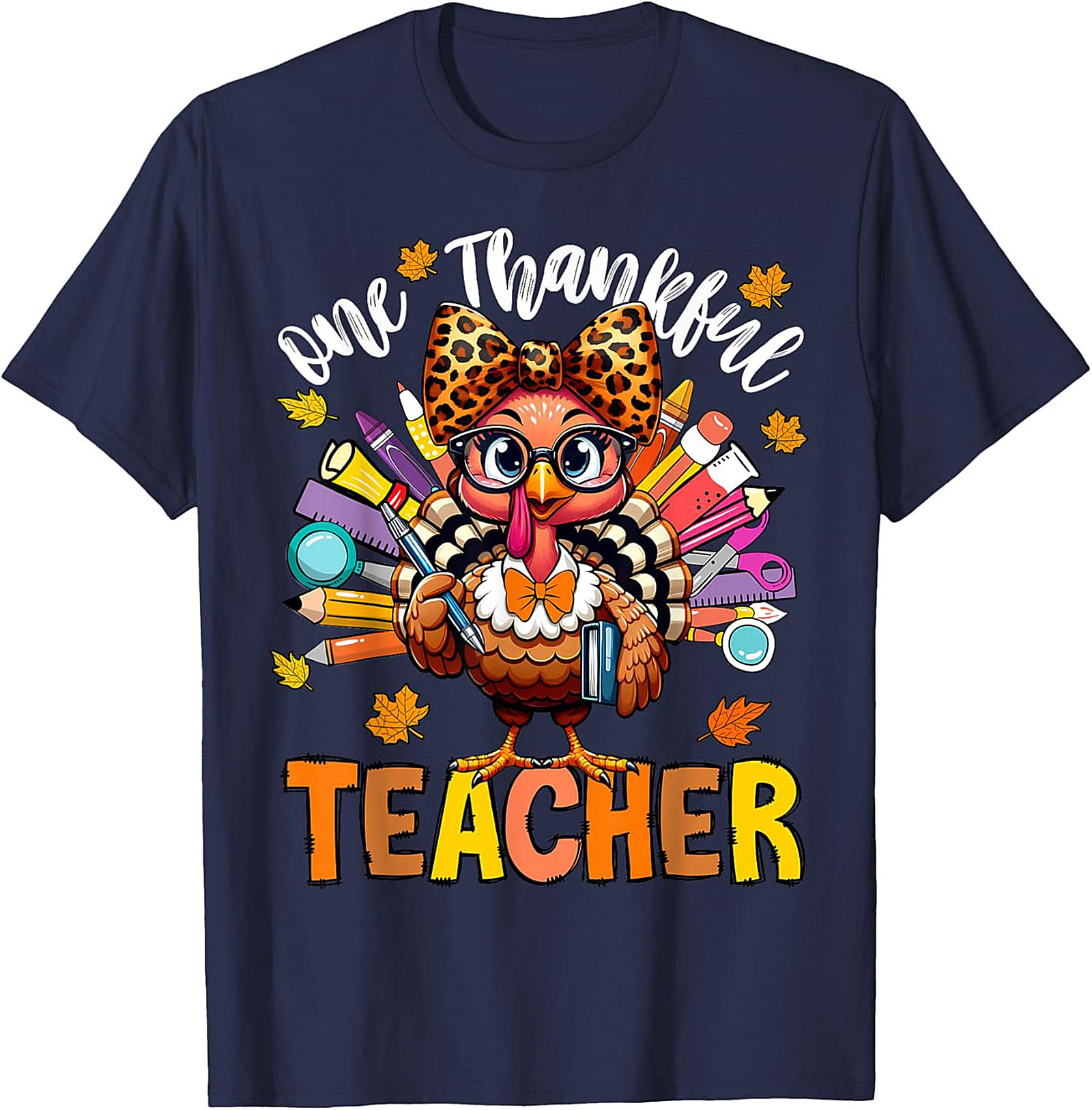Thankful Teacher T-shirt Cute Turkey Funny Graphic Tee
