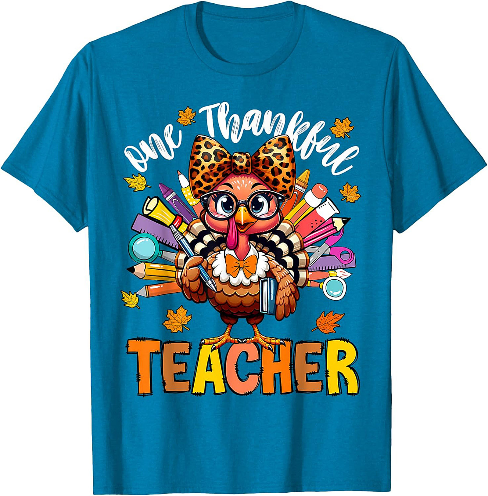 Thankful Teacher T-shirt Cute Turkey Funny Graphic Tee