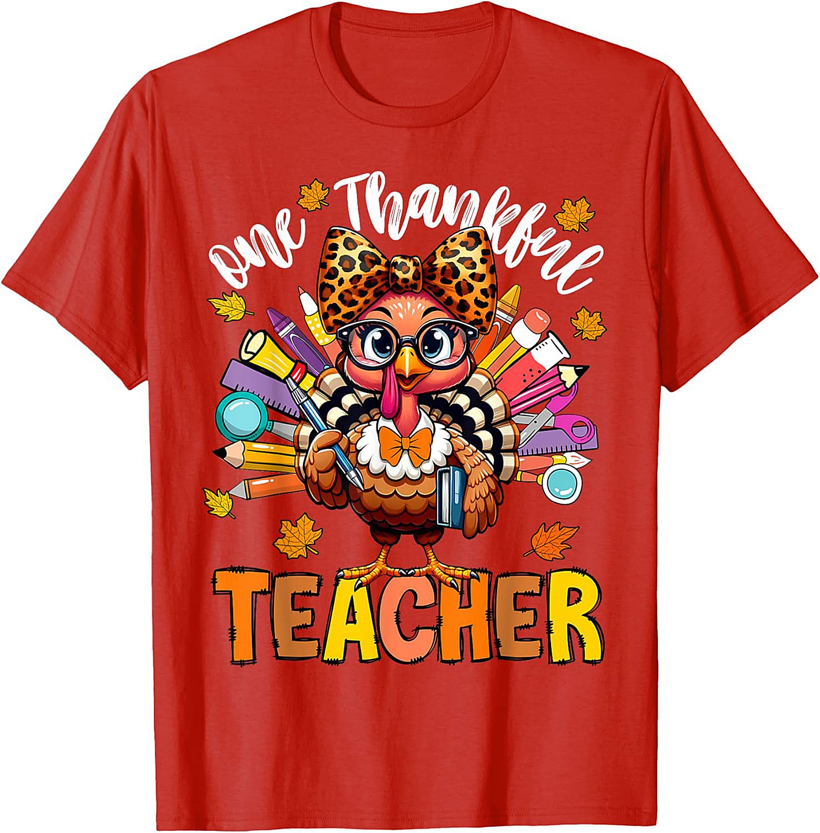 Thankful Teacher T-shirt Cute Turkey Funny Graphic Tee
