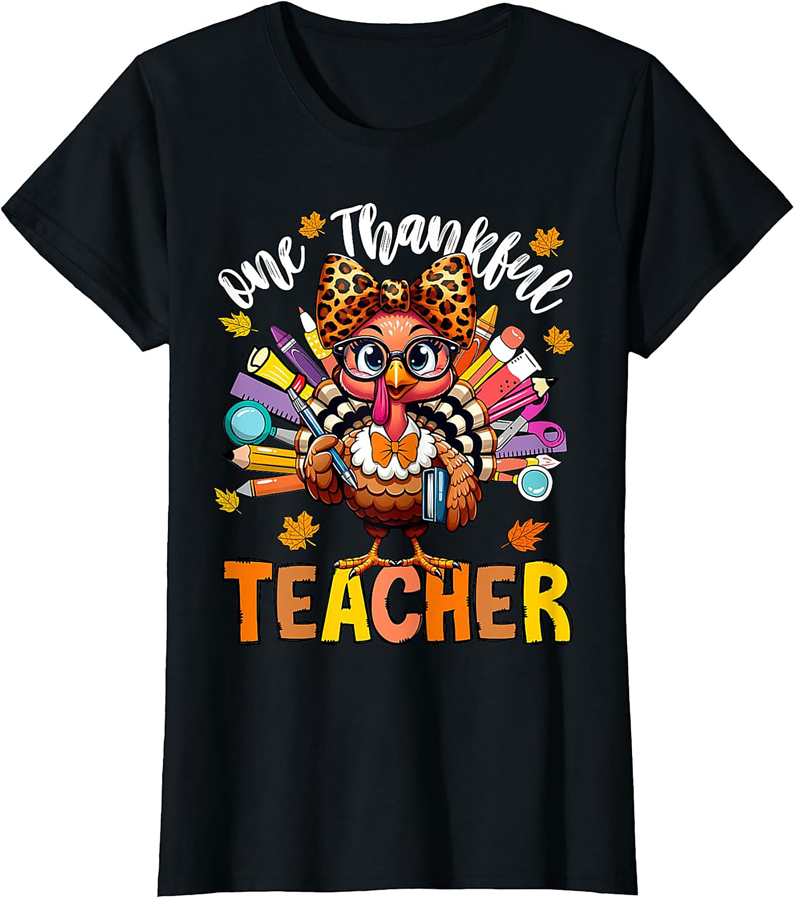 Thankful Teacher T-shirt Cute Turkey Funny Graphic Tee
