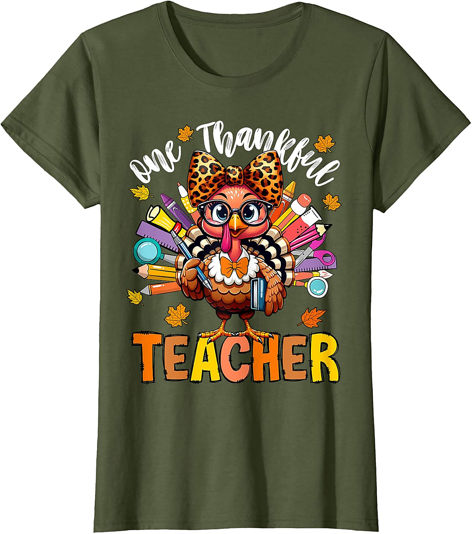 Thankful Teacher T-shirt Cute Turkey Funny Graphic Tee