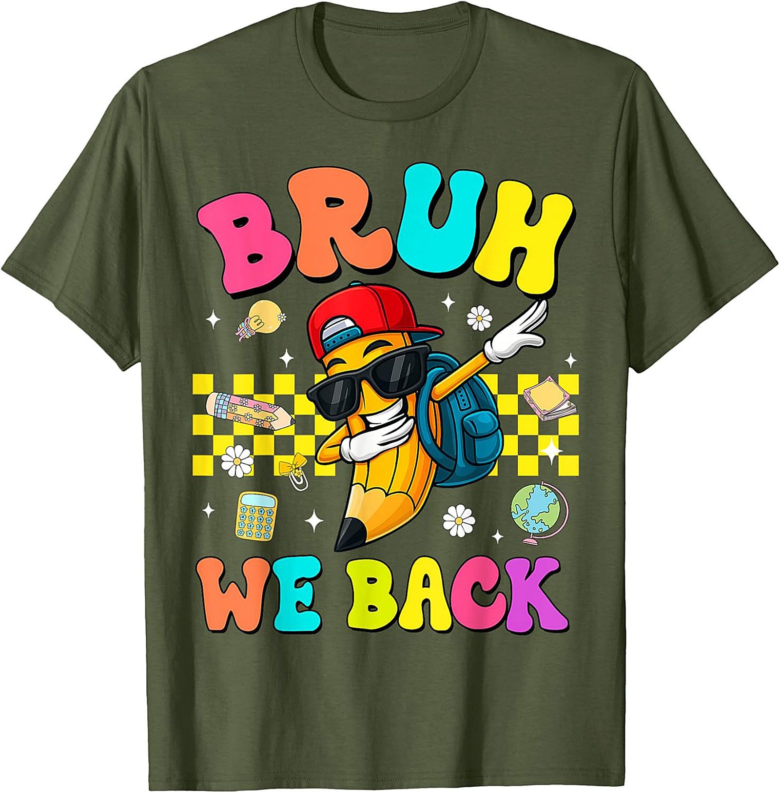 Bruh We Back Dabbing Pencil Funny Graphic Tee | Retro Back to School Shirt
