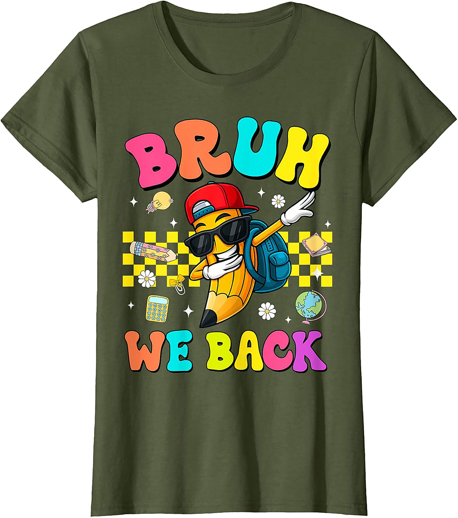 Bruh We Back Dabbing Pencil Funny Graphic Tee | Retro Back to School Shirt