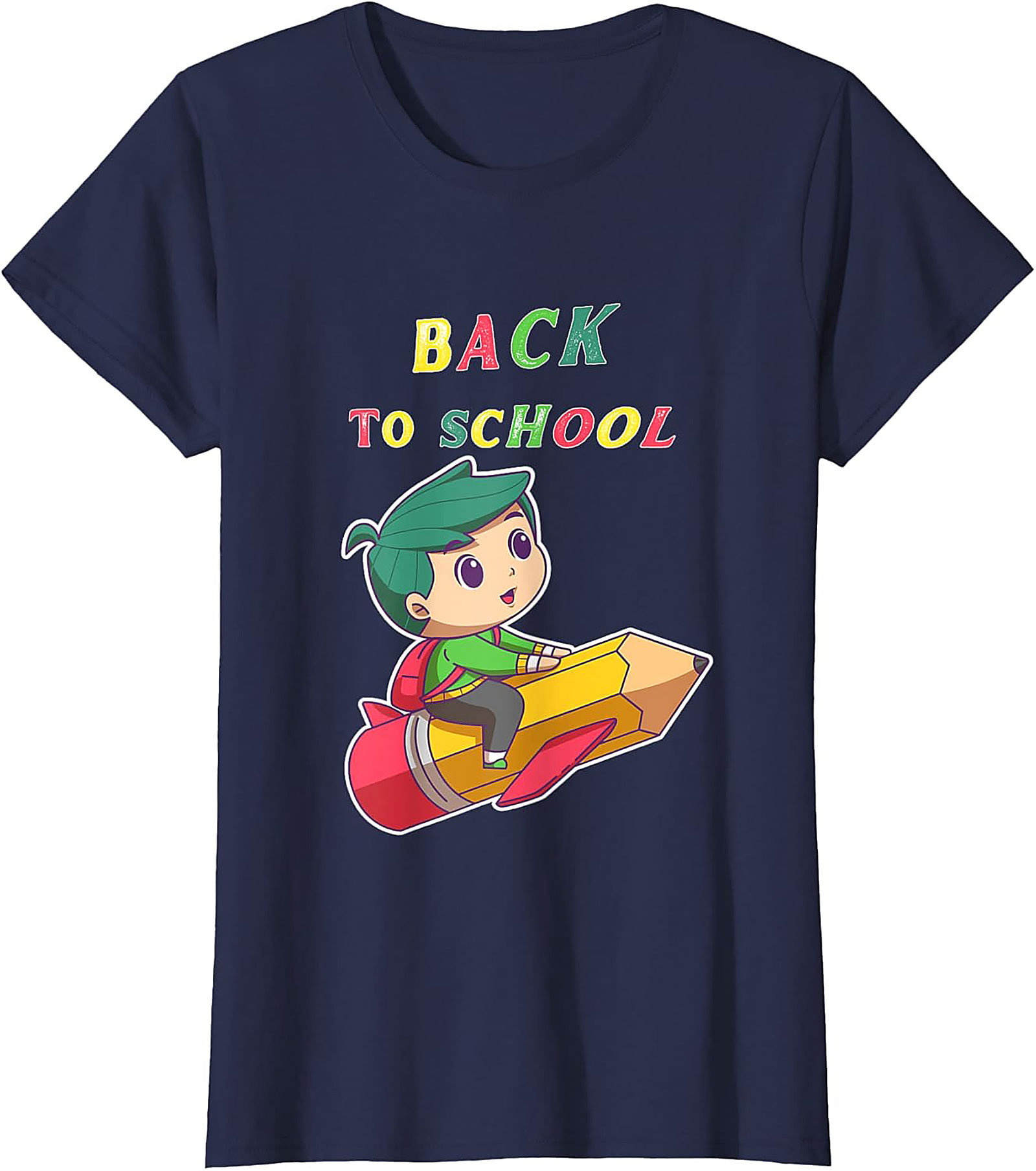 Back to School T-shirt: Student Riding Pencil Rocket Funny Graphic Tee