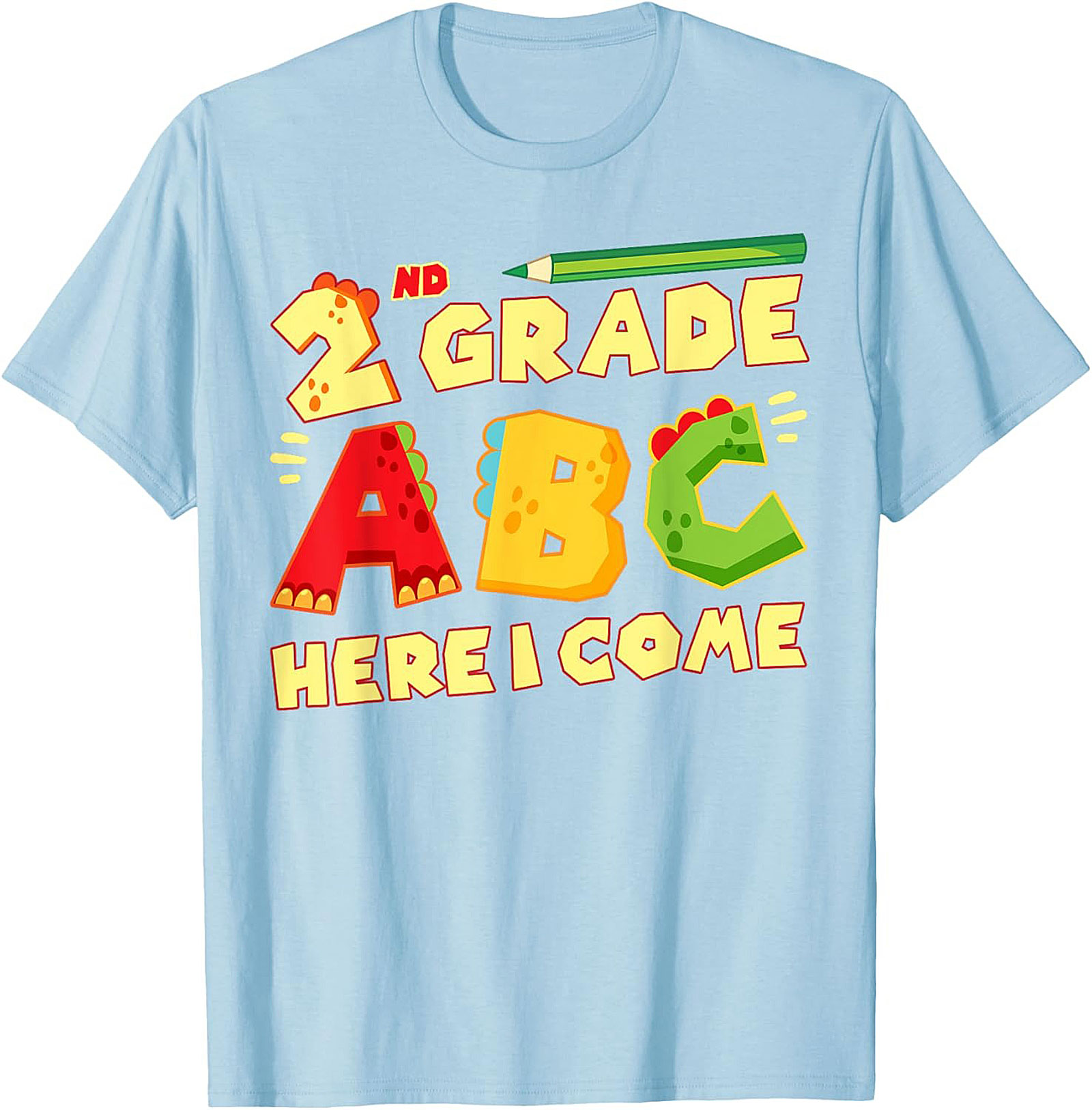 2nd Grade ABC Here I Come Dinosaur T-shirt | Back to School Funny Graphic Tee