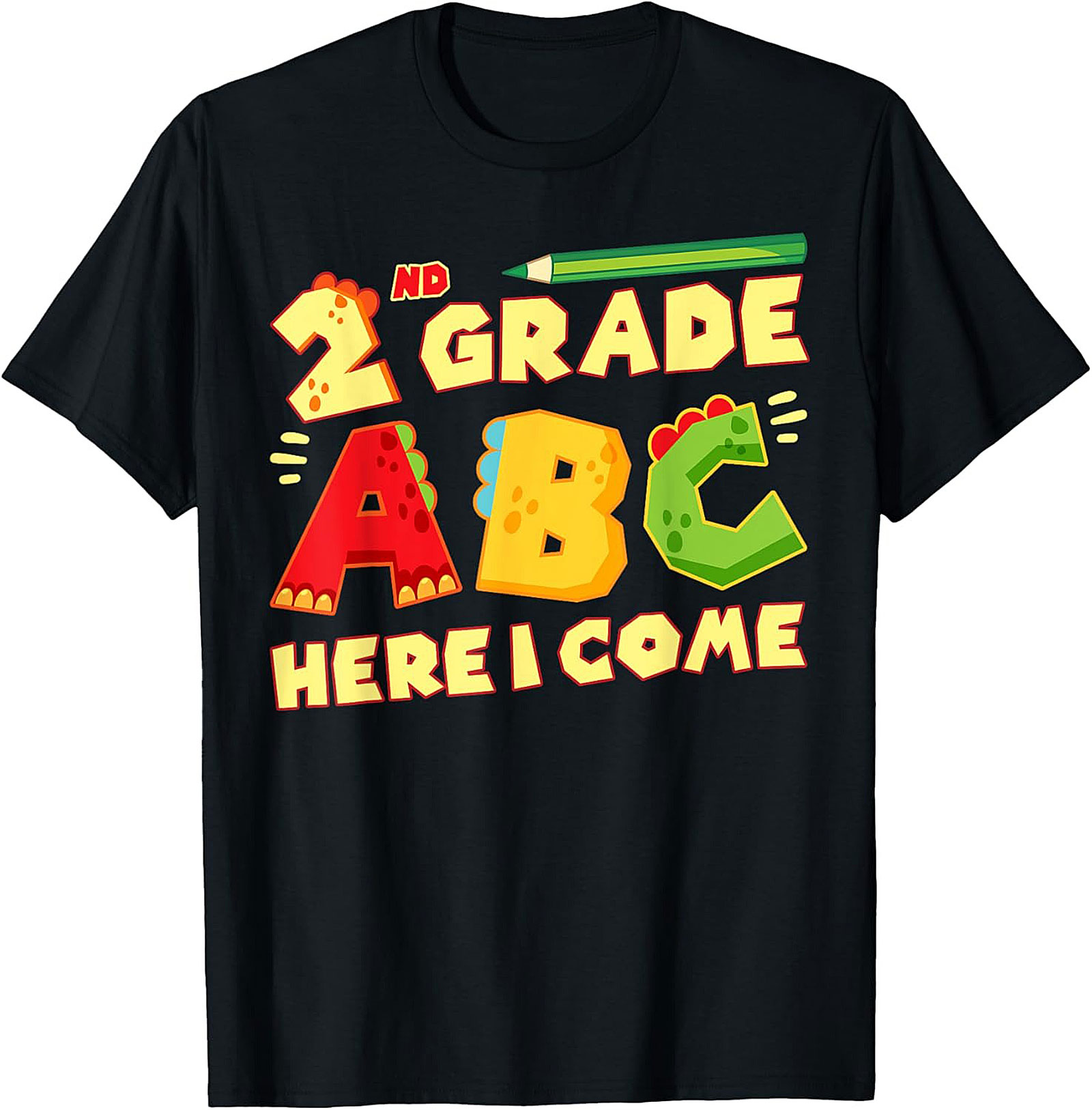 2nd Grade ABC Here I Come Dinosaur T-shirt | Back to School Funny Graphic Tee