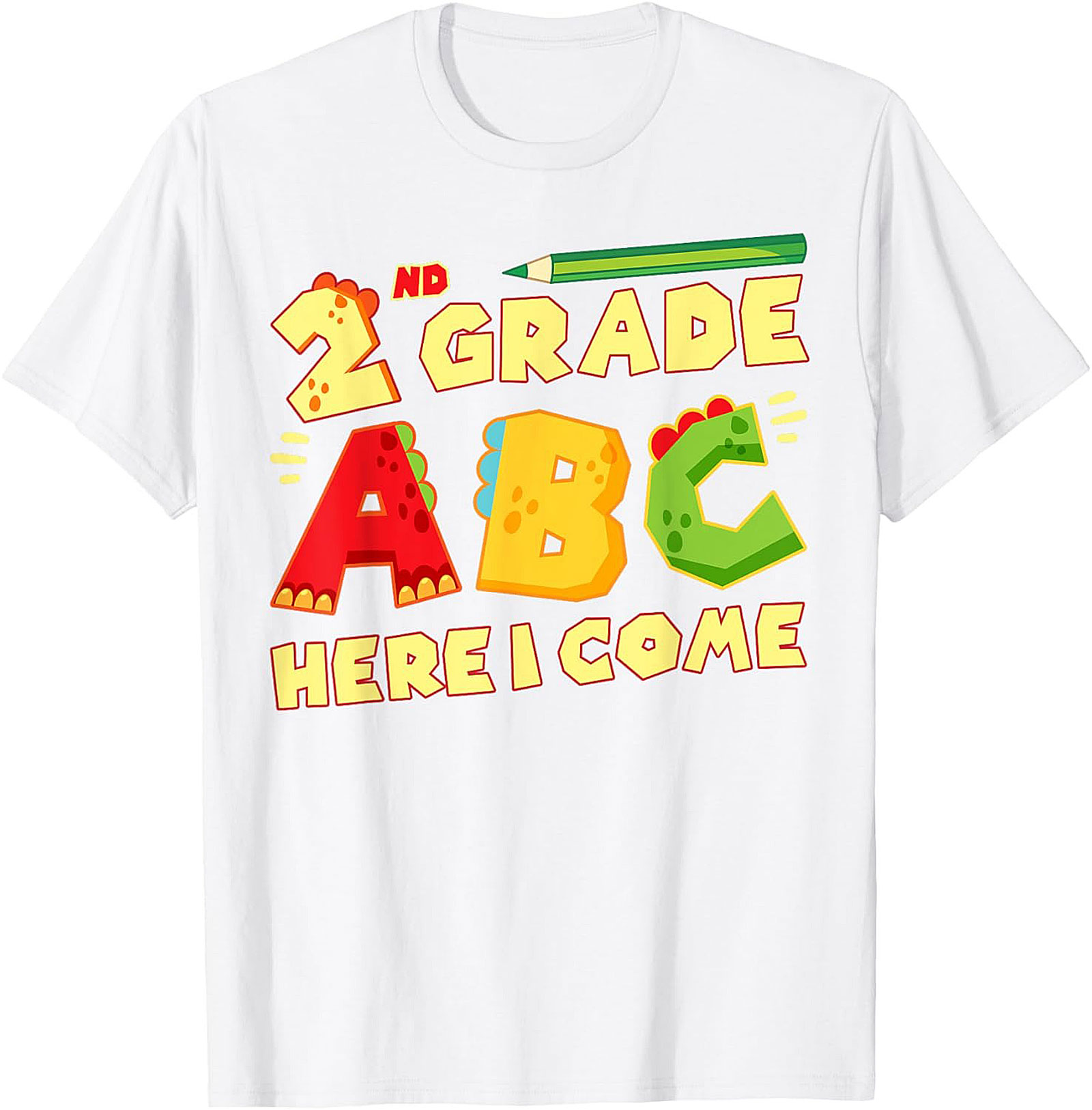 2nd Grade ABC Here I Come Dinosaur T-shirt | Back to School Funny Graphic Tee