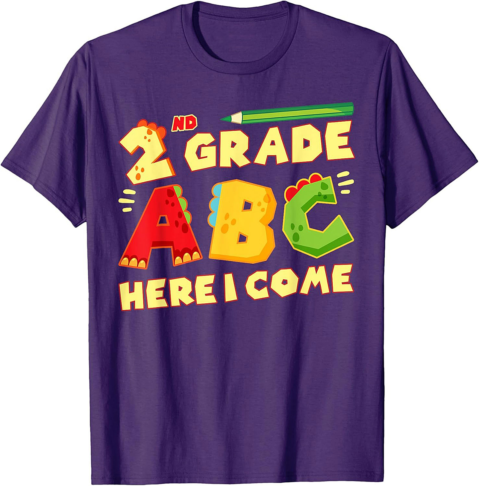 2nd Grade ABC Here I Come Dinosaur T-shirt | Back to School Funny Graphic Tee
