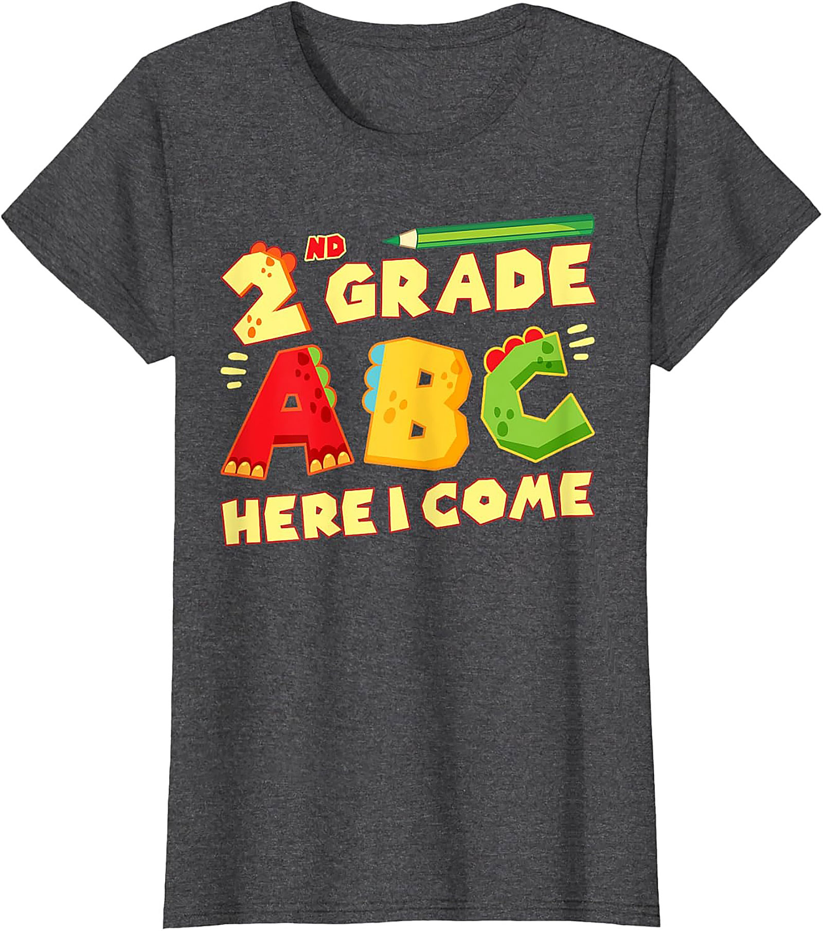2nd Grade ABC Here I Come Dinosaur T-shirt | Back to School Funny Graphic Tee