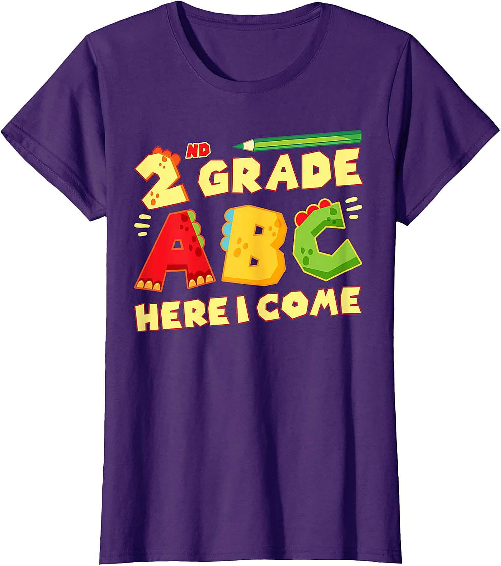 2nd Grade ABC Here I Come Dinosaur T-shirt | Back to School Funny Graphic Tee