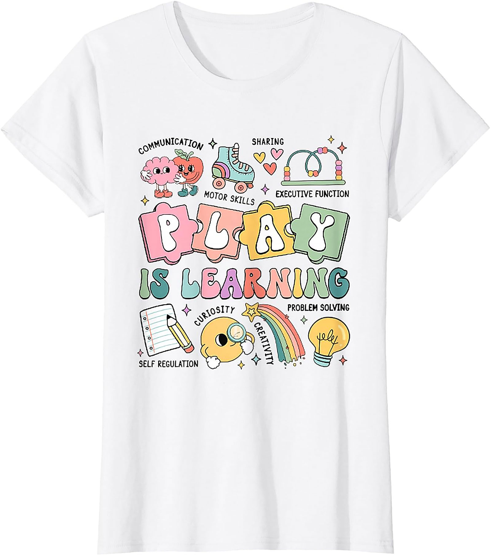  Play Is Learning Teacher T-Shirt Retro Graphic Tee Gift