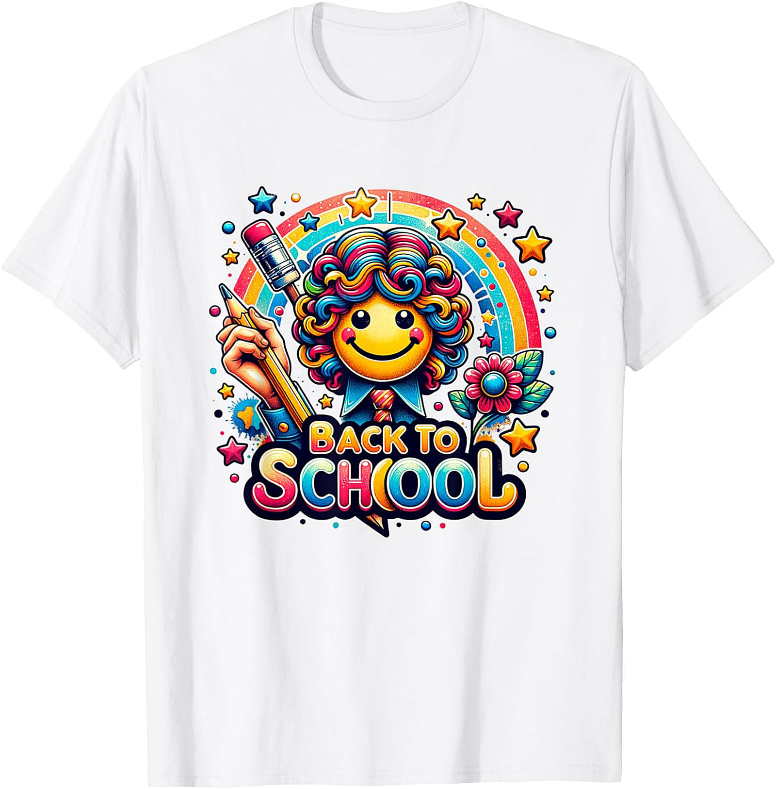 Happy Rainbow Back to School Graphic Tee | Colorful Smiley Face Unisex Shirt