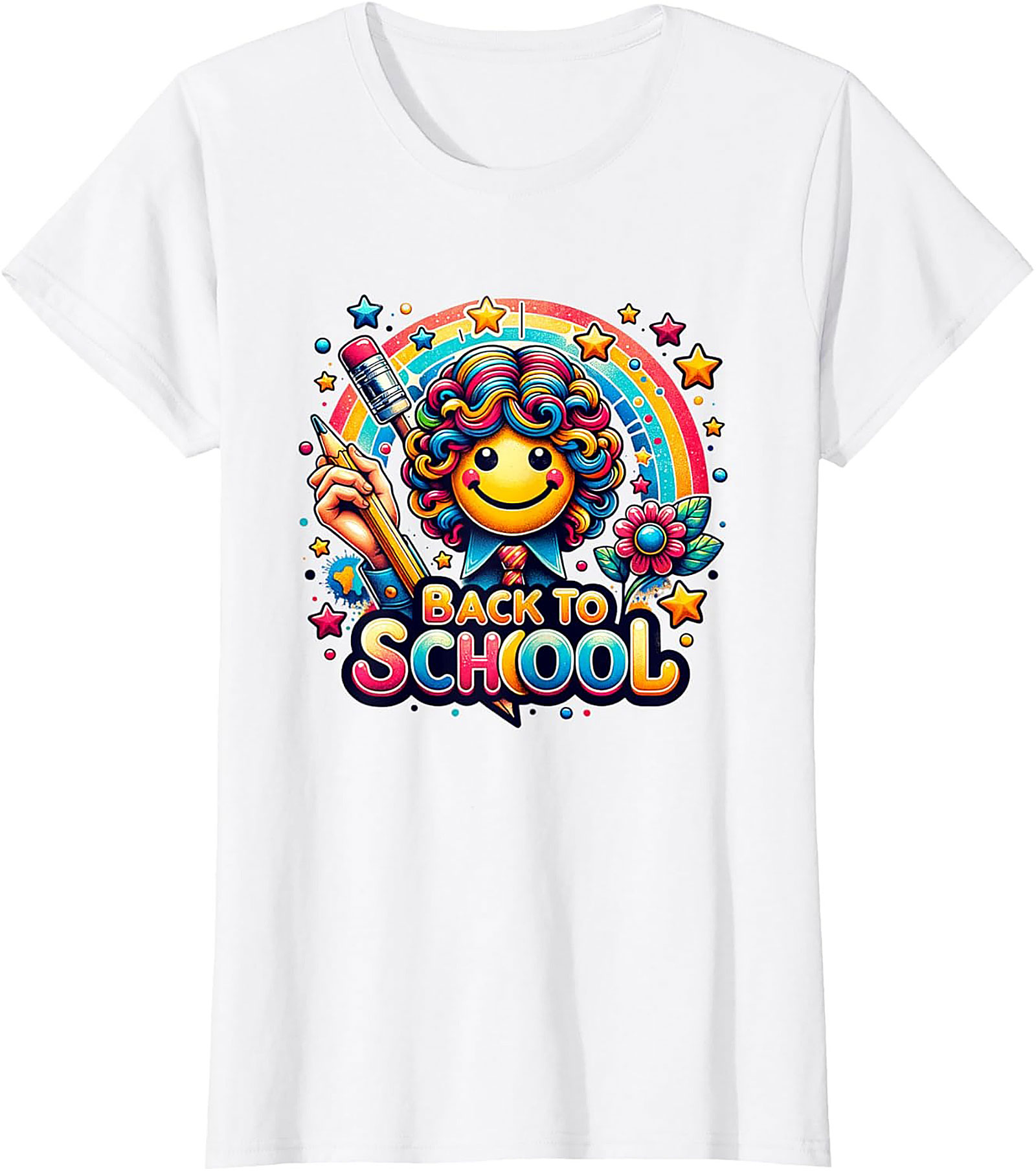 Happy Rainbow Back to School Graphic Tee | Colorful Smiley Face Unisex Shirt
